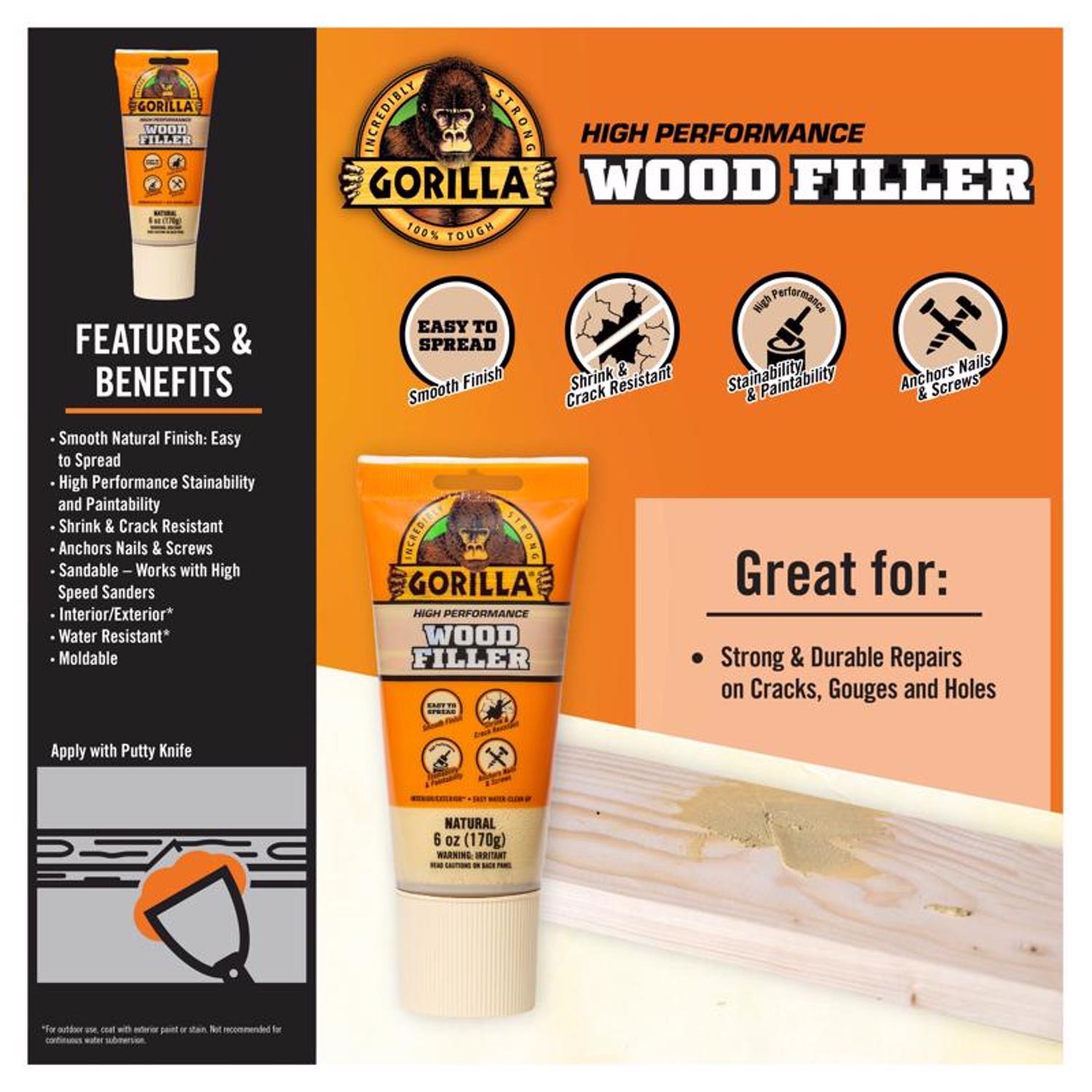 Gorilla Natural Wood Filler 6 oz