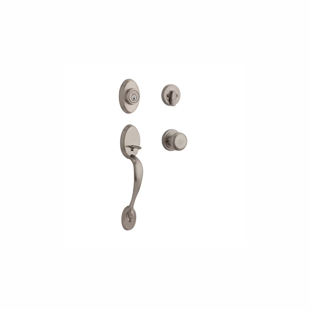 Kwikset Signature Series Chelsea Satin Nickel Exterior Single-Cylinder Deadbolt and Keyed Entry Door Handleset ft. SmartKey Security
