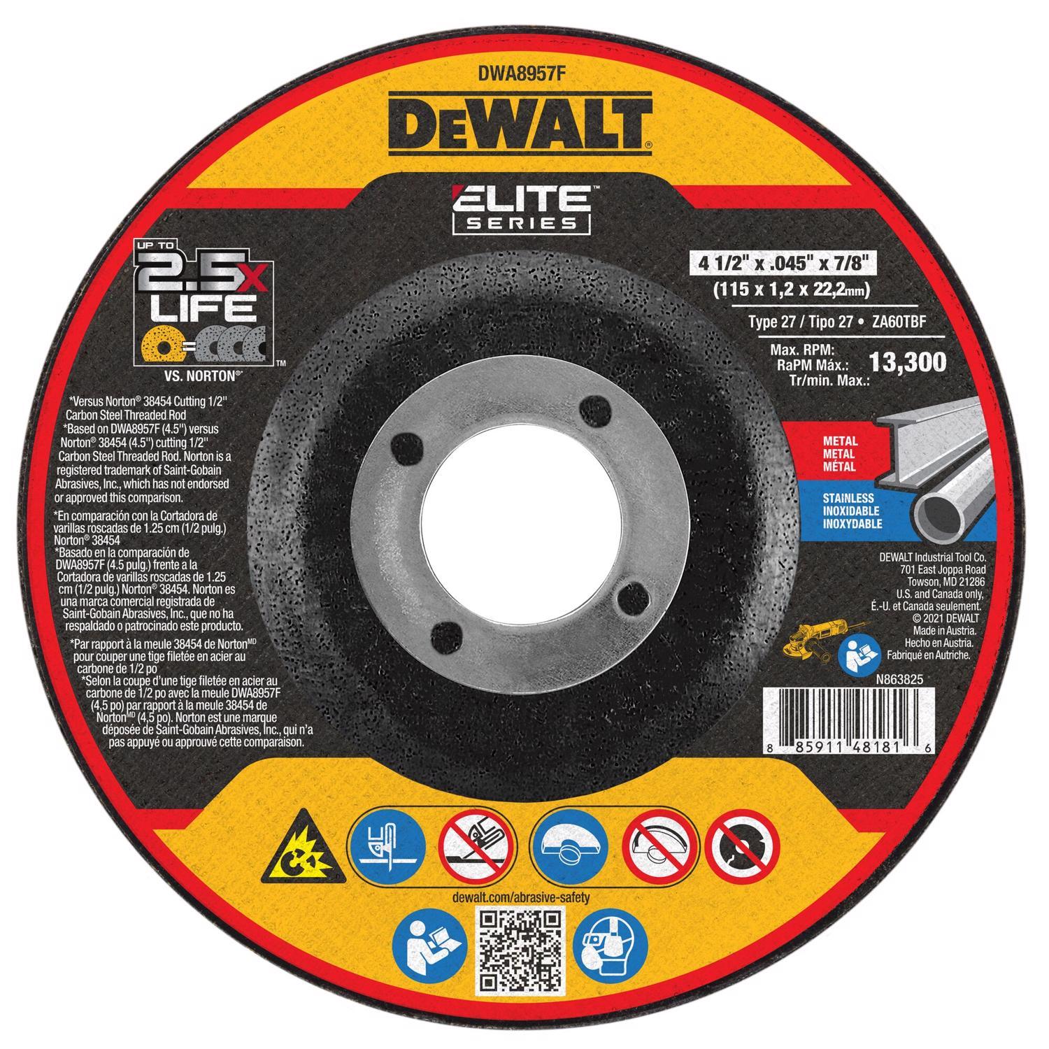 DeWalt Elite Series 4-1/2 in. D X 7/8 in. X 0.045 in. thick Ceramic Cutting Wheel 1 pk