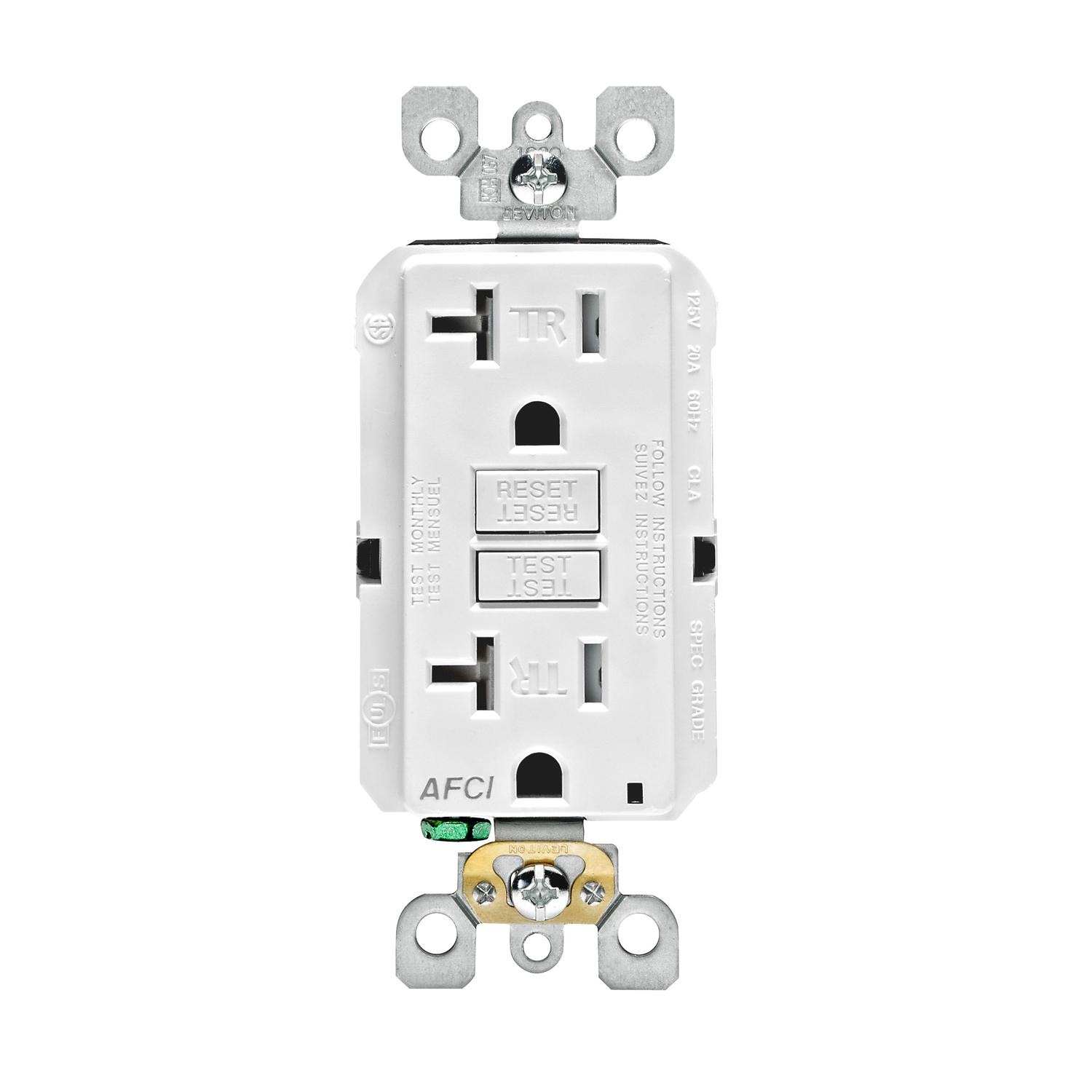 Leviton Decora 20 amps 125 V White AFCI Outlet 5-20R 1 pk