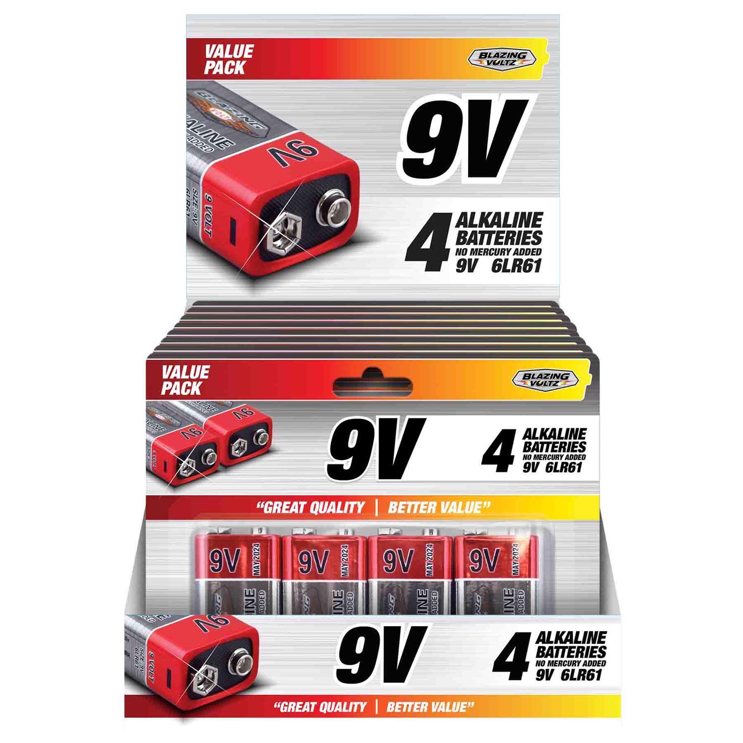 Blazing Voltz 9-Volt Alkaline Batteries 4 pk Carded