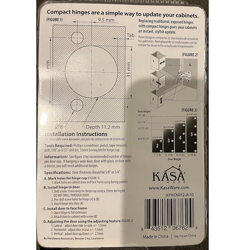 KasaWare 10-pack 1/2 in. Overlay Compact Hinge