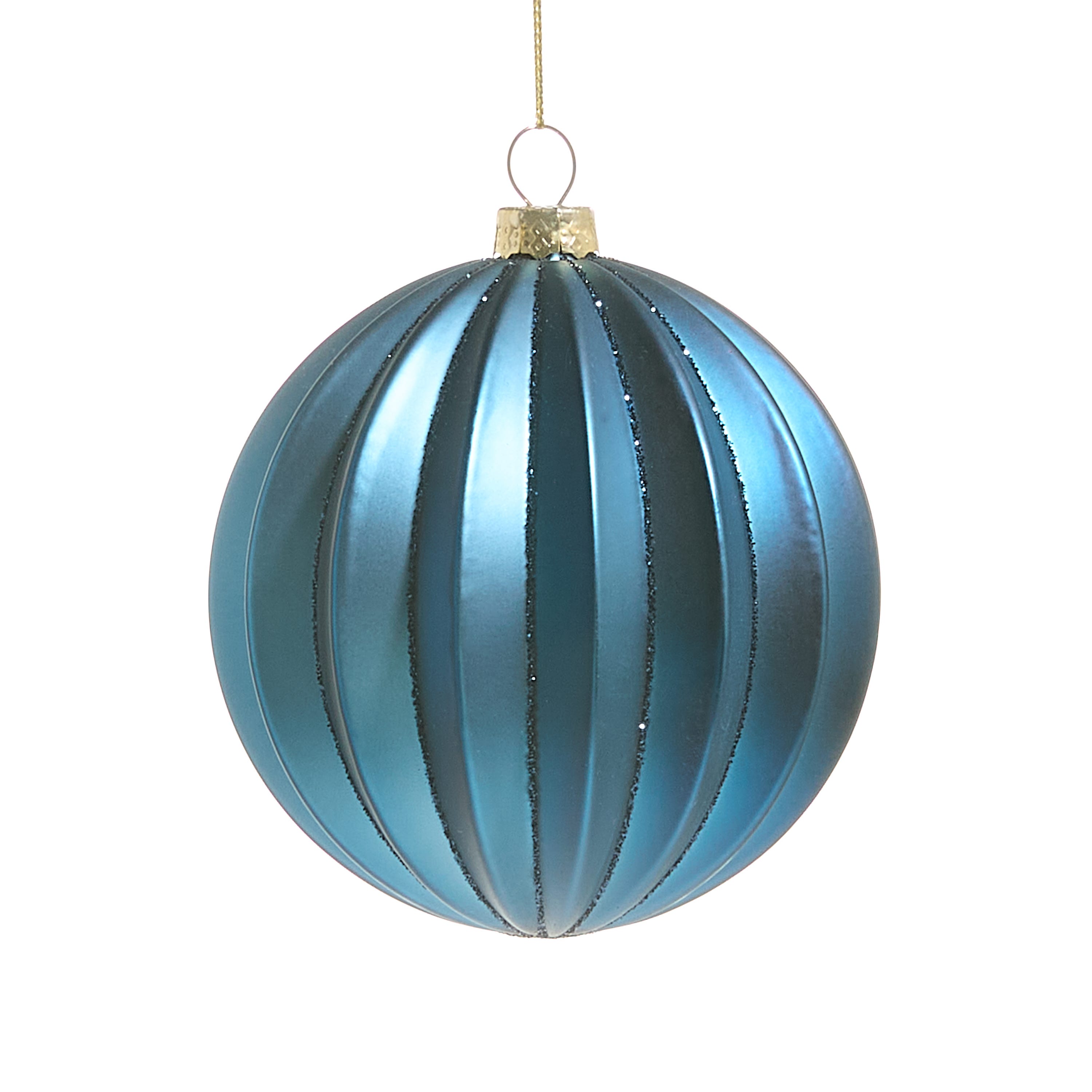 Raz Imports 4 in. Blue Ribbed Ball Ornament