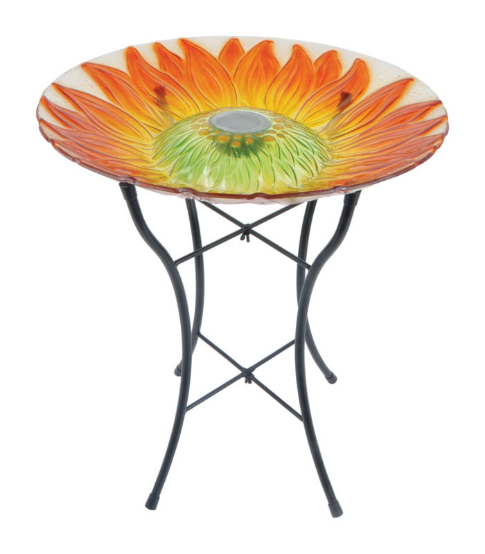 Luminous Garden Glass/Metal 21.6 in. Solar Bird Bath with Stand