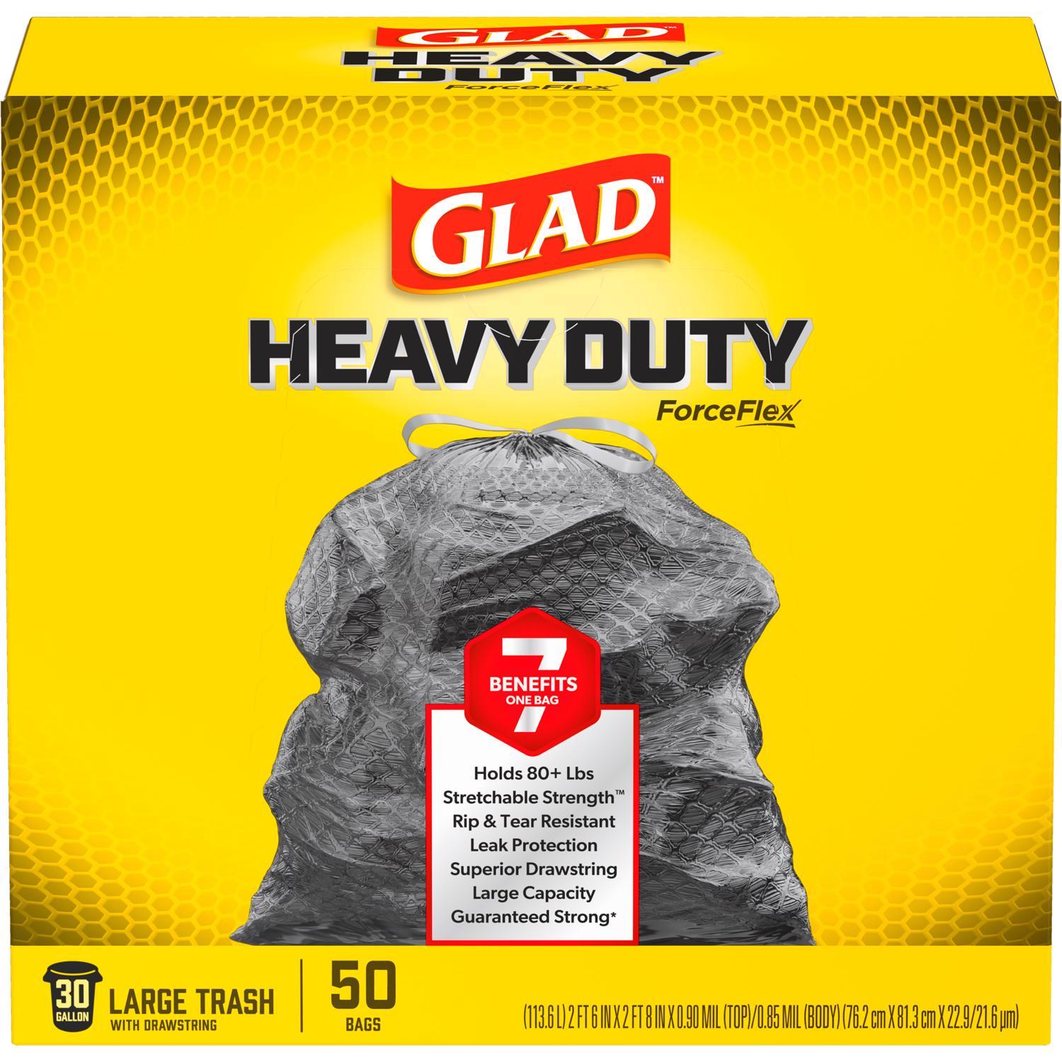 Glad ForceFlex 30 gal No Scent Scent Trash Bags Drawstring 50 pk 1.1 mil