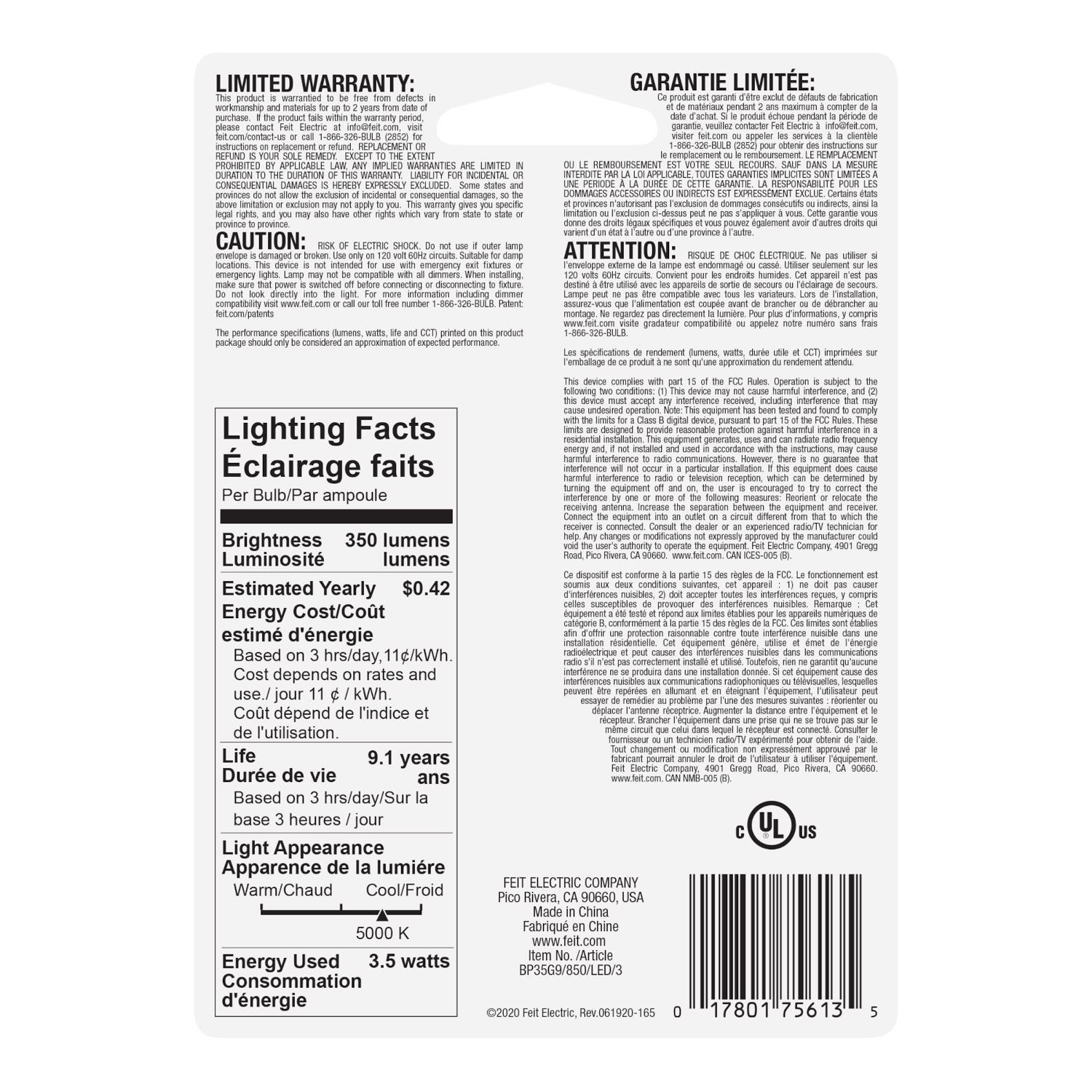 Feit T4 G9 LED Bulb Daylight 35 Watt Equivalence 3 pk