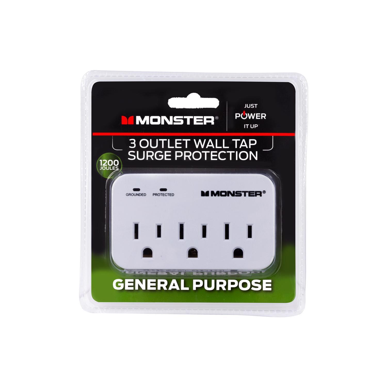 Monster Just Power It Up 0 ft. L 3 outlets Wall Tap Surge Protector White 1200 J