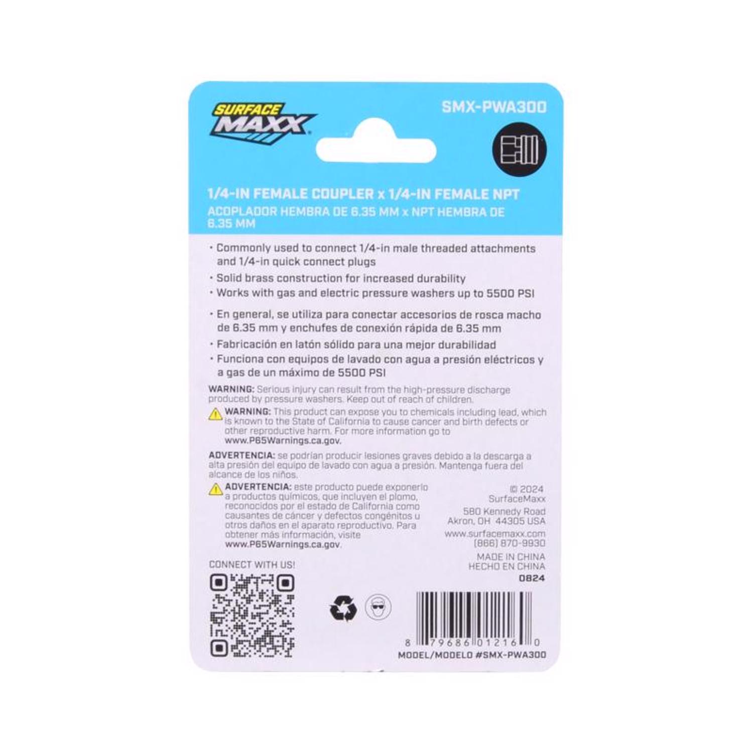 SurfaceMaxx 1/4-in Female NPT x 1/4-in Female Quick Connect Plug 5500 psi