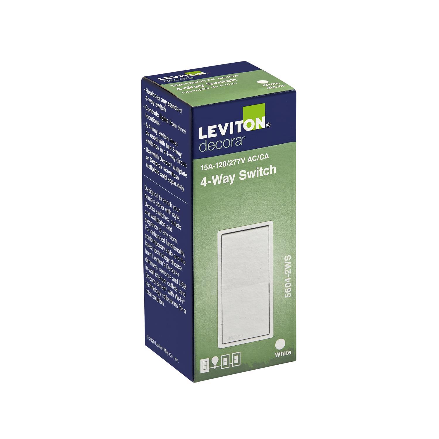 Leviton Decora 15 amps Four Pole 4-Way / Rocker Switch White 1 pk