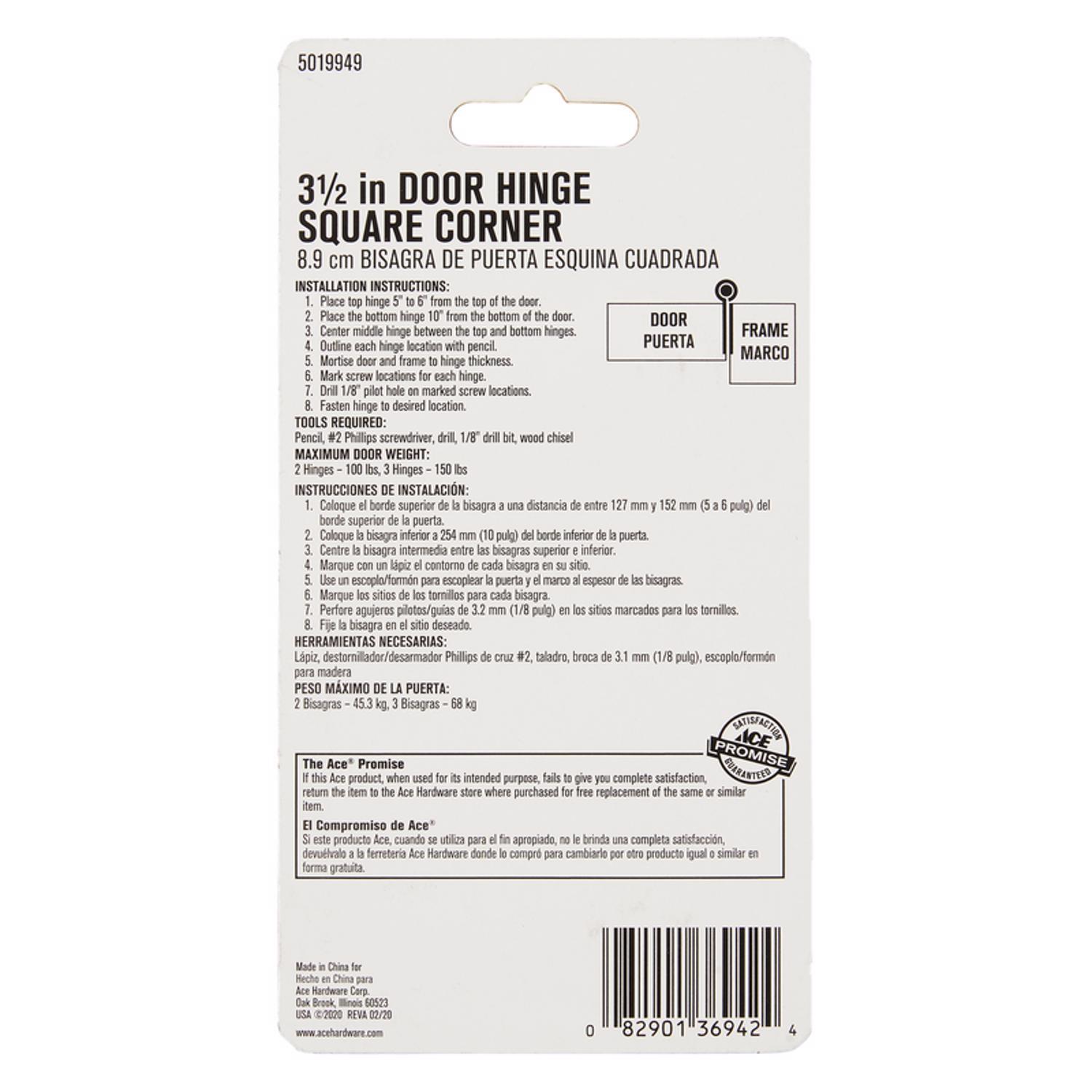 Ace 3-1/2 in. L Stainless Steel Residential Door Hinge 1 pk