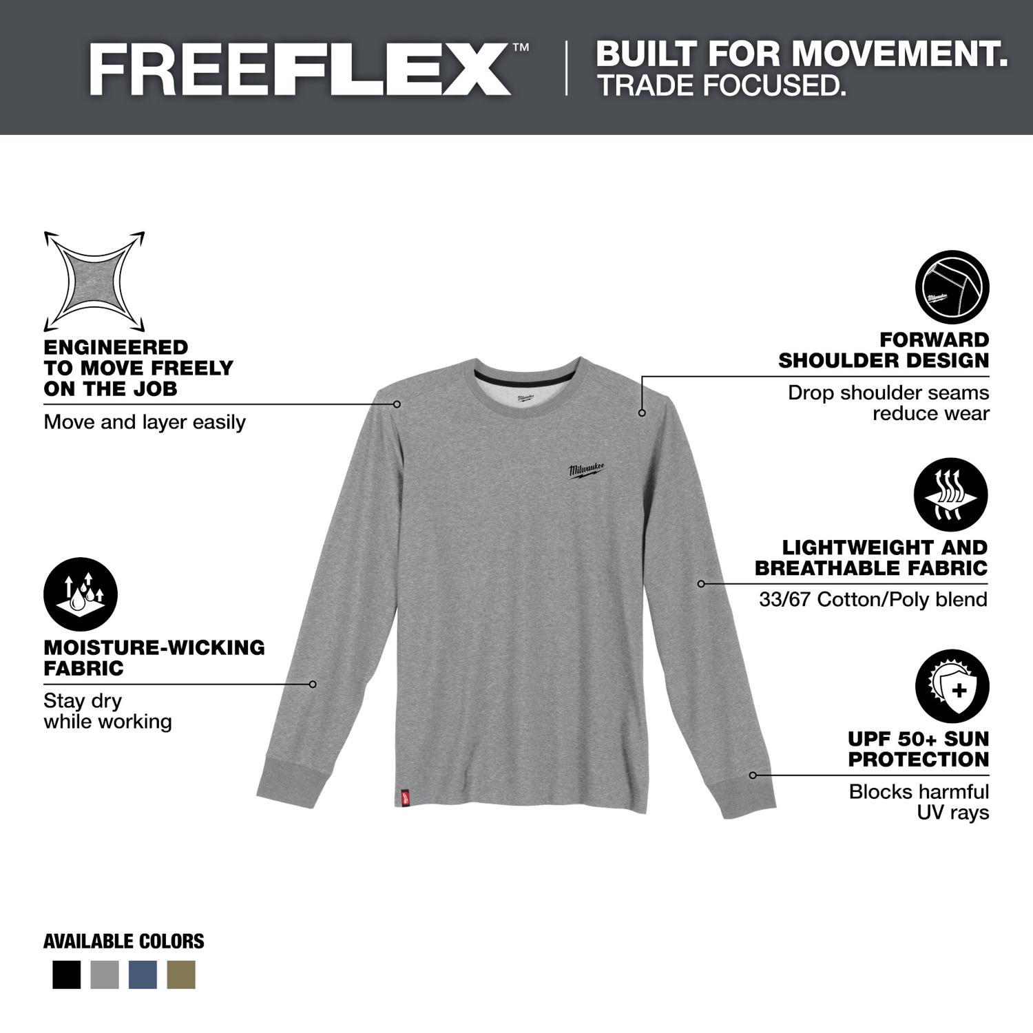 Milwaukee M Long Sleeve Men's Crew Neck Gray Hybrid Work Tee Shirt
