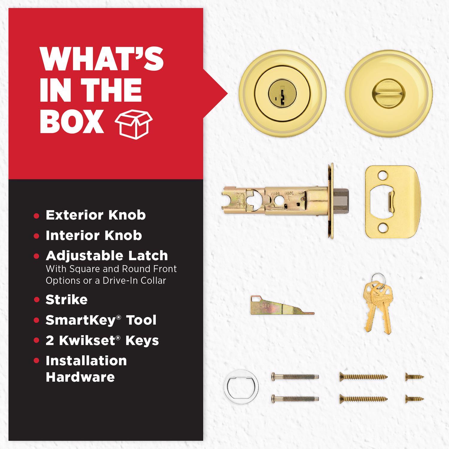 Kwikset SmartKey Juno Polished Brass Entry Door Knob KW1 1-3/4 in.