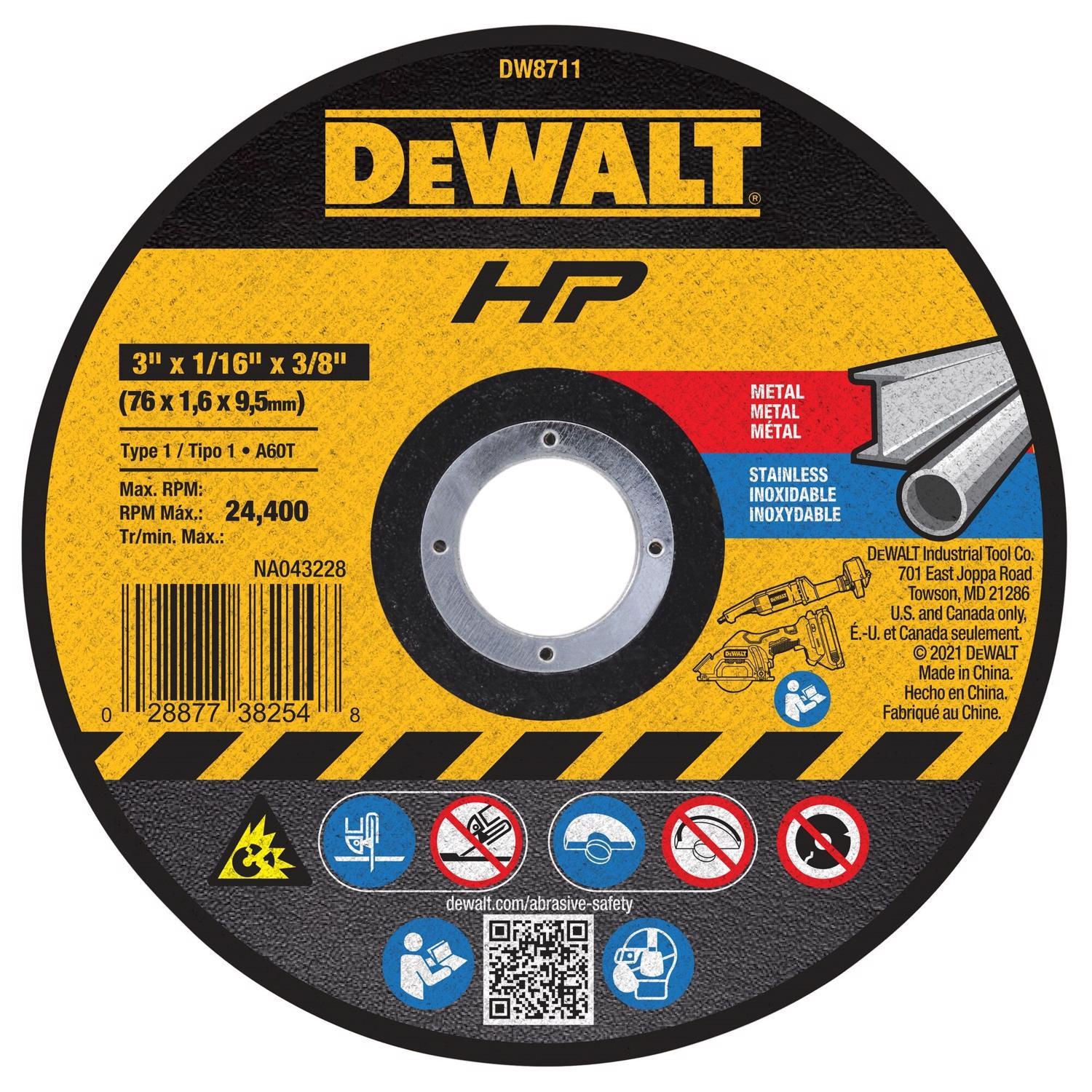 DeWalt HP 3 in. D X 3/8 in. X 1/16 in. thick Aluminum Oxide Abrasive Cut-Off Wheel 1 pc