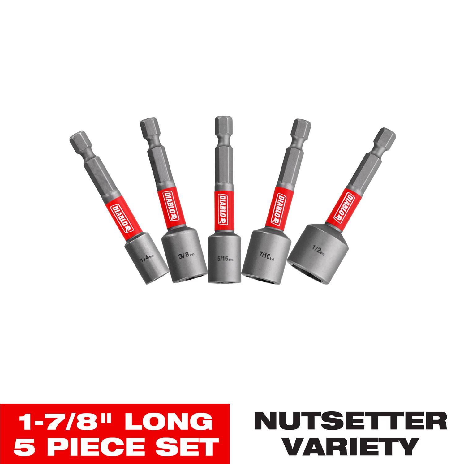 Diablo 2-9/16 in. L Black Oxide Magnetic Nut Setter Set 5 pc