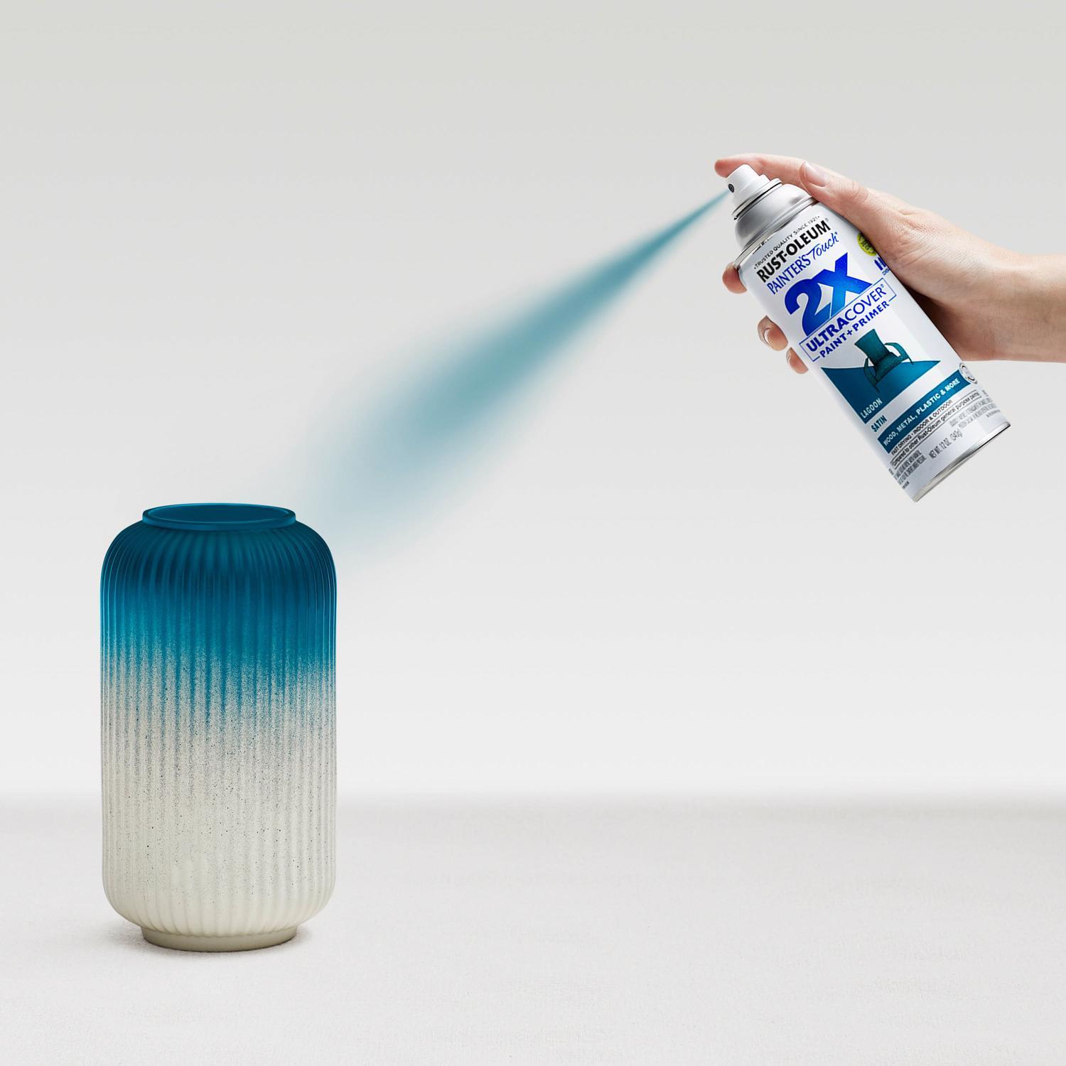 Rust-Oleum Painters Touch 2X Ultra Cover Satin Lagoon Paint+Primer Spray Paint 12 oz