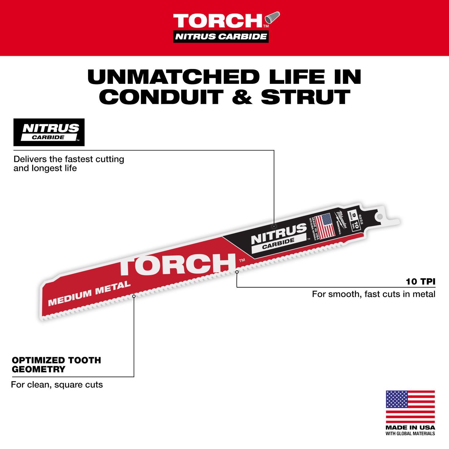 Milwaukee Torch 9 in. Nitrus Carbide Reciprocating Saw Blade 10 TPI 1 Pack