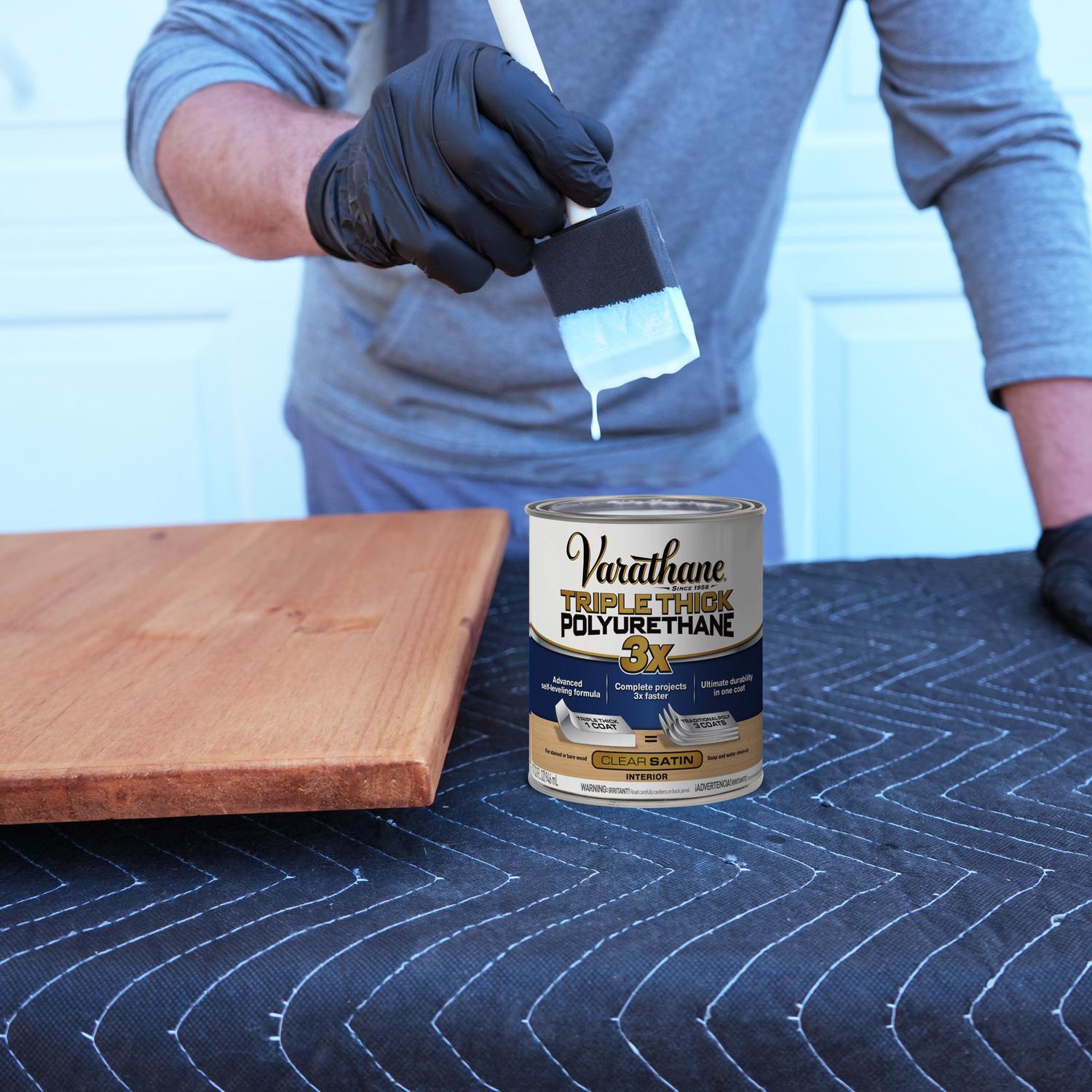 Varathane Transparent Satin Clear Water-Based Polyurethane/Acrylic Triple Thick Polyurethane 1 qt
