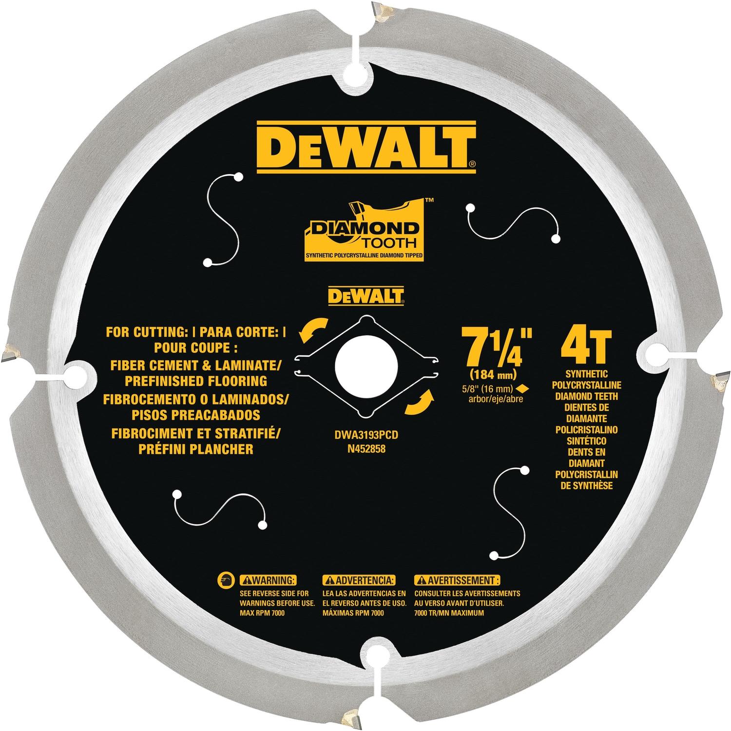 DeWalt 7-1/4 in. D X 5/8 in. Diamond Fiber Cement Blade 4 teeth 1 pk