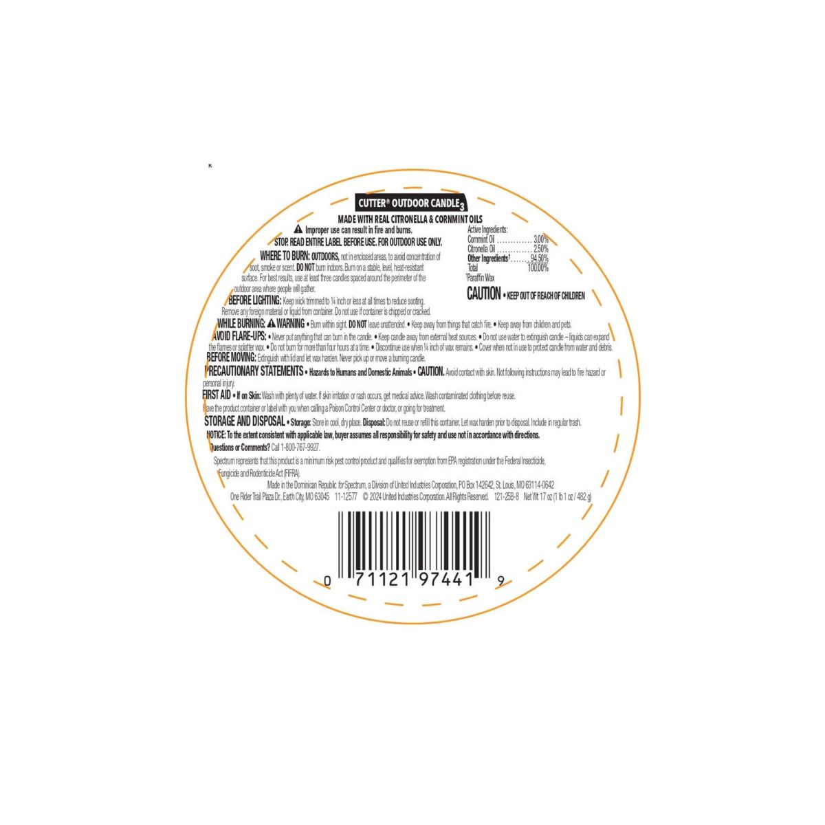 Cutter Outdoor Citronella Bucket Candle Candle For Mosquitoes 17 oz.