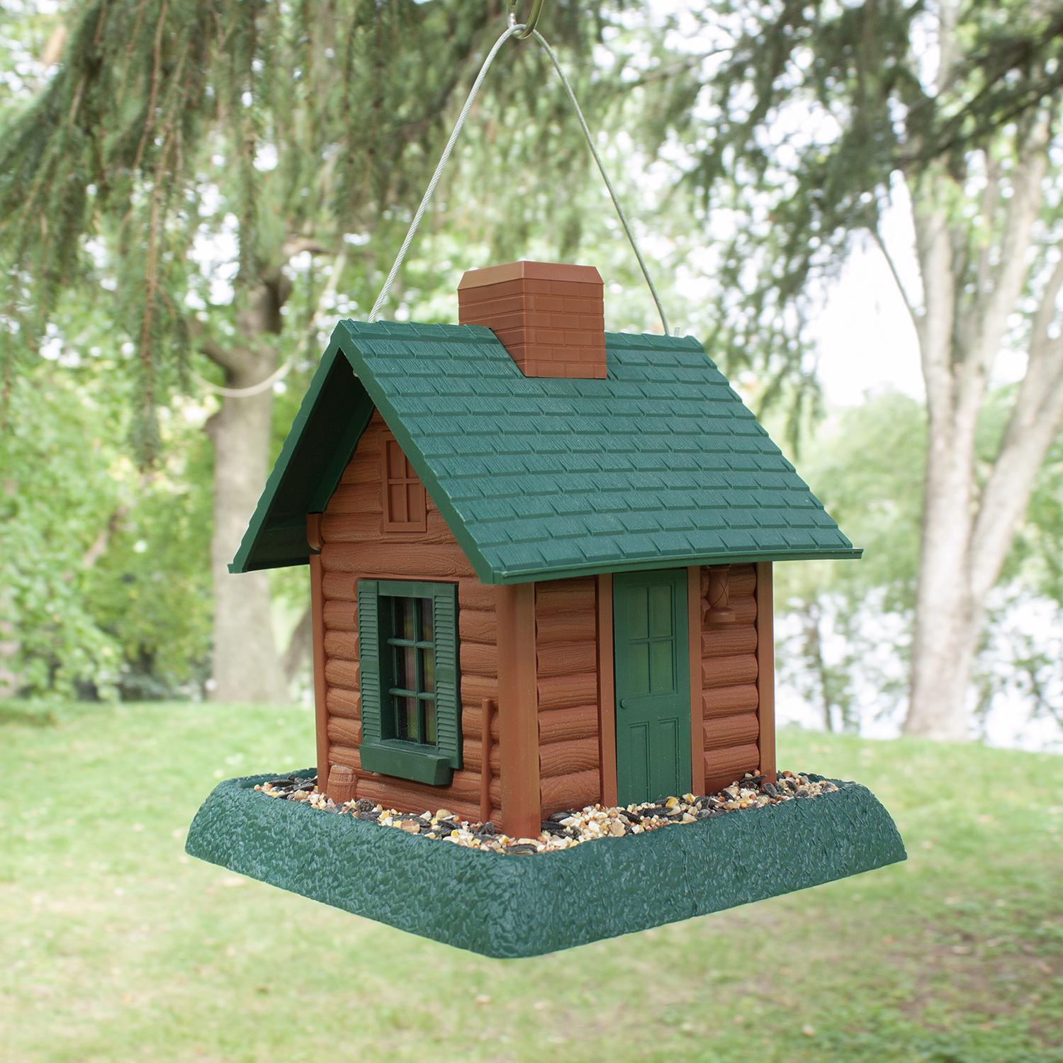 North States Log Cabin Wild Bird 1 lb Plastic Hopper Bird Feeder 4 ports