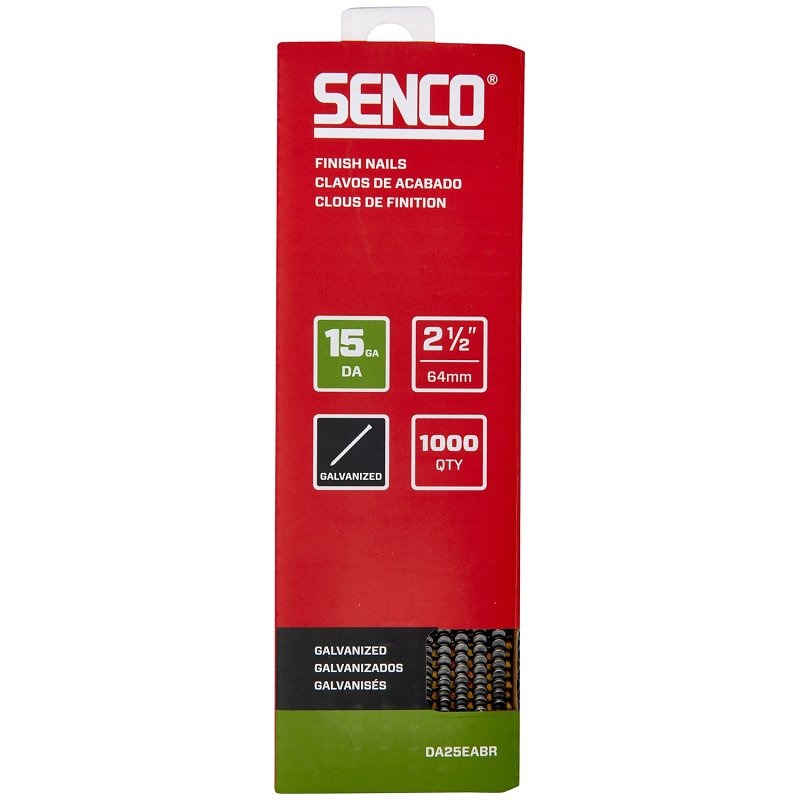 Senco Finish Nail Strip, 2-1/2 in. L, 15 ga., Galvanized/Sencote, Brad Head