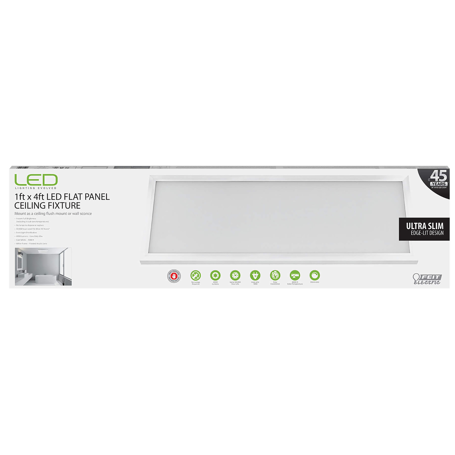 Feit Electric 0.91 in. H X 12 in. W X 48 in. L White LED Flat Panel Light Fixture