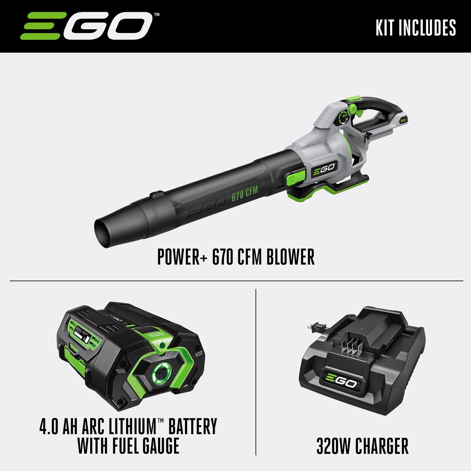 EGO Power+ LB6703 180 mph 670 CFM 56 V Battery Handheld Leaf Blower Kit (Battery & Charger) W/ 4.0 AH BATTERY