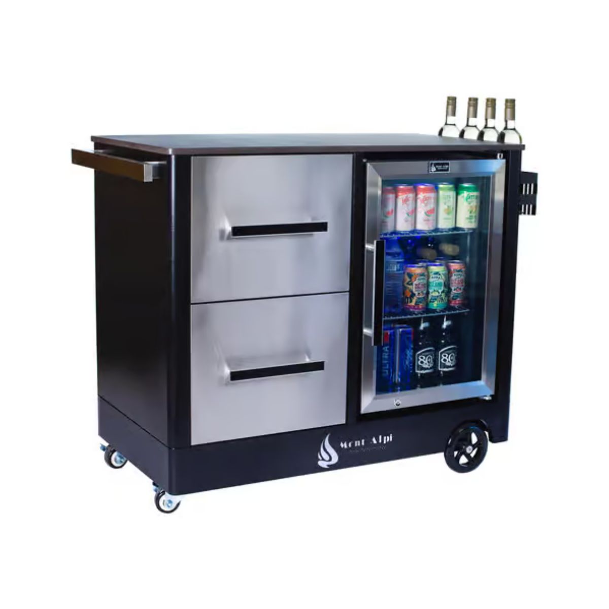 Mont Alpi Beverage Centers 1 Piece Black Metal Modern Mobile Bar Cart