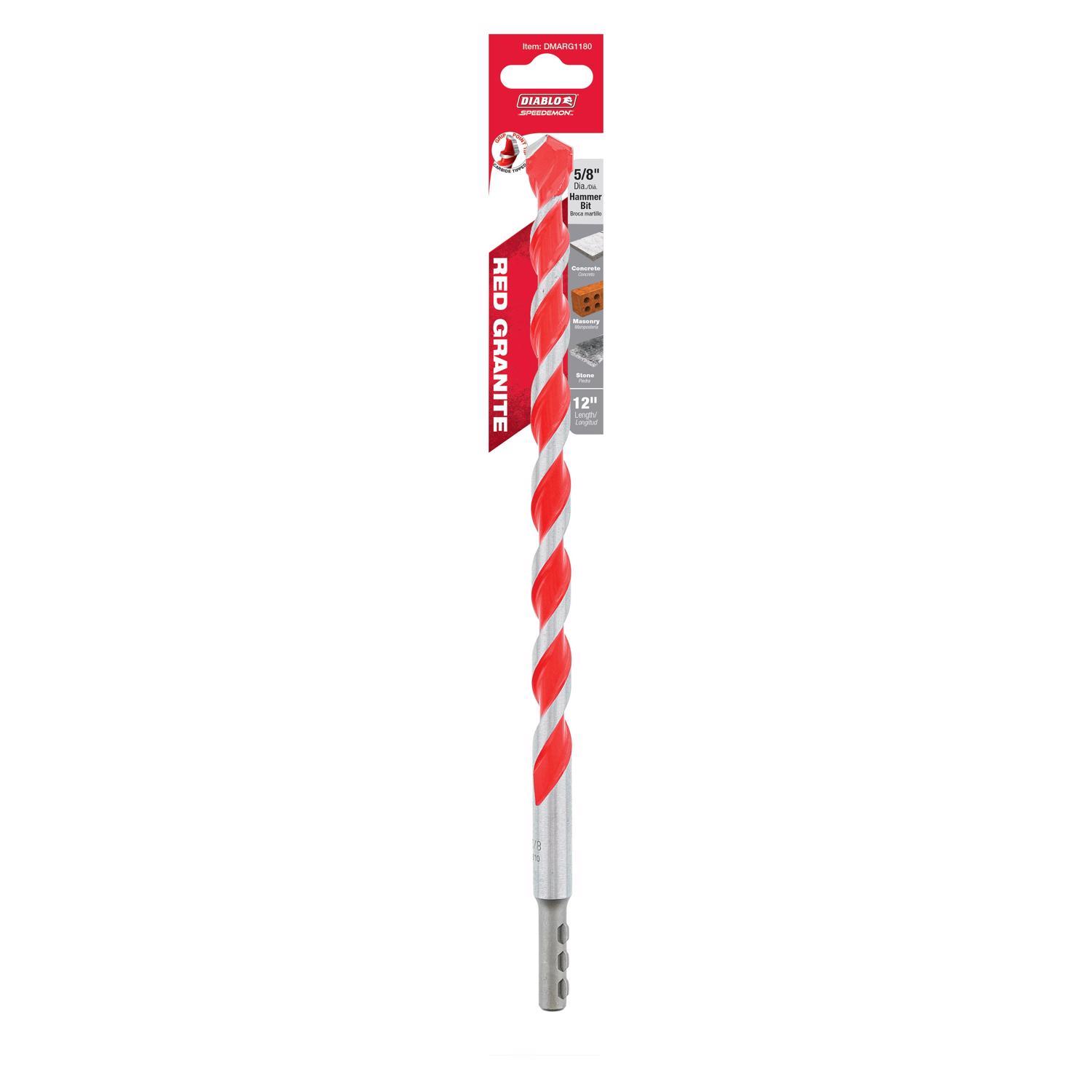 Diablo SPEEDemon 5/8 in. X 12 in. L Carbide Tipped Red Granite Hammer Drill Bit Round Shank 1 pk