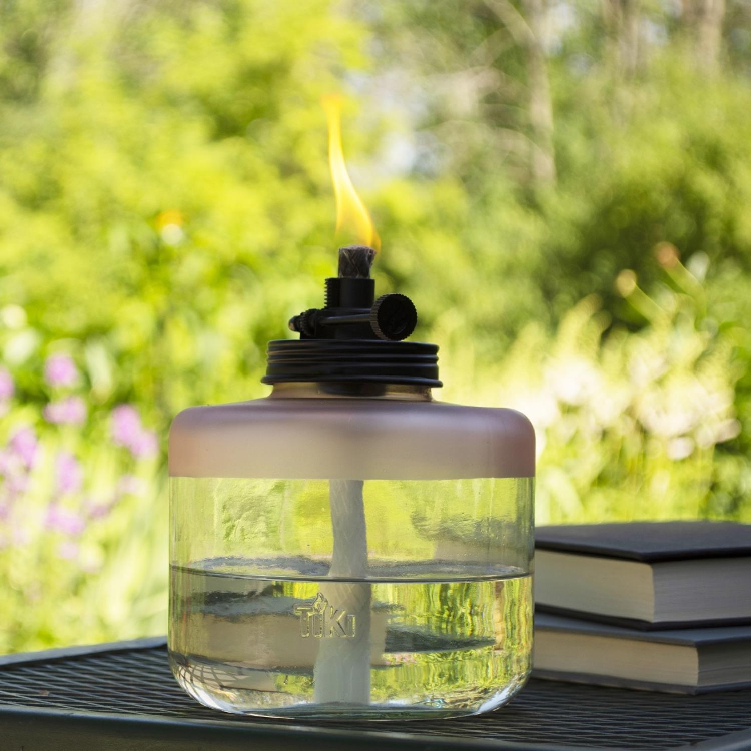 TIKI Adjustable Flame Pink Glass 6.5 in. Tabletop Torch 1 pc