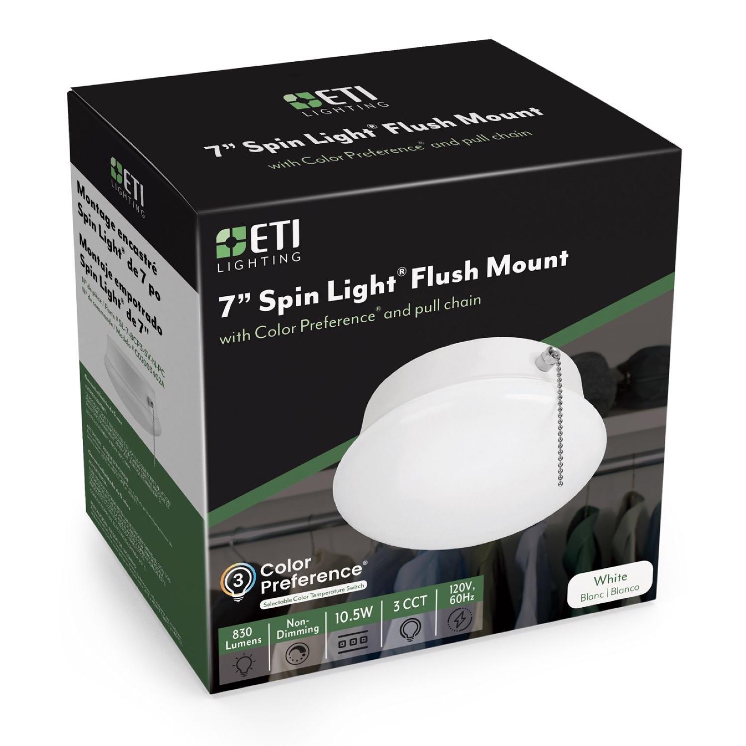ETI 3.58 in. H X 7 in. W X 7 in. L White LED Ceiling Spin Light