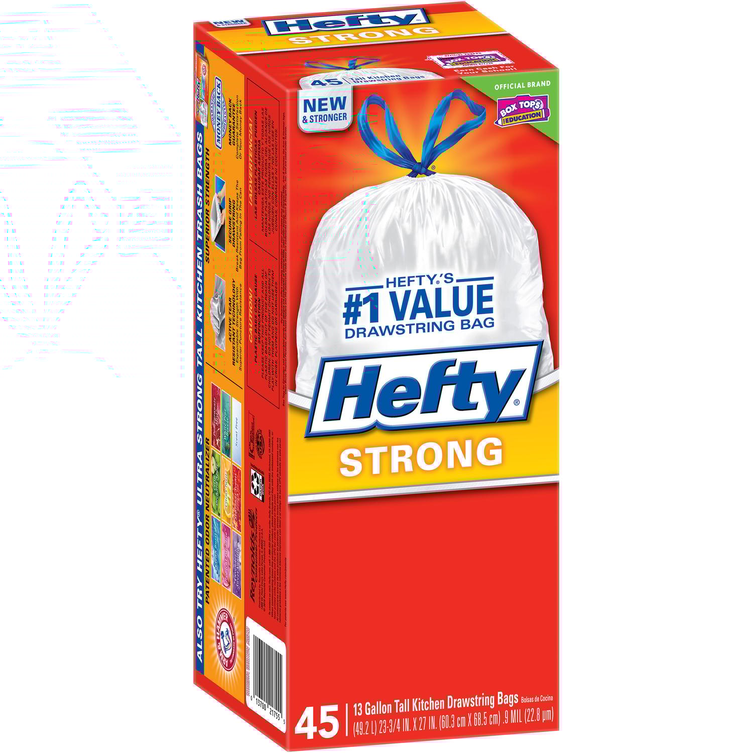 Hefty Strong 13 gal No Scent Scent Kitchen Trash Bags Drawstring 45 pk 0.9 mil