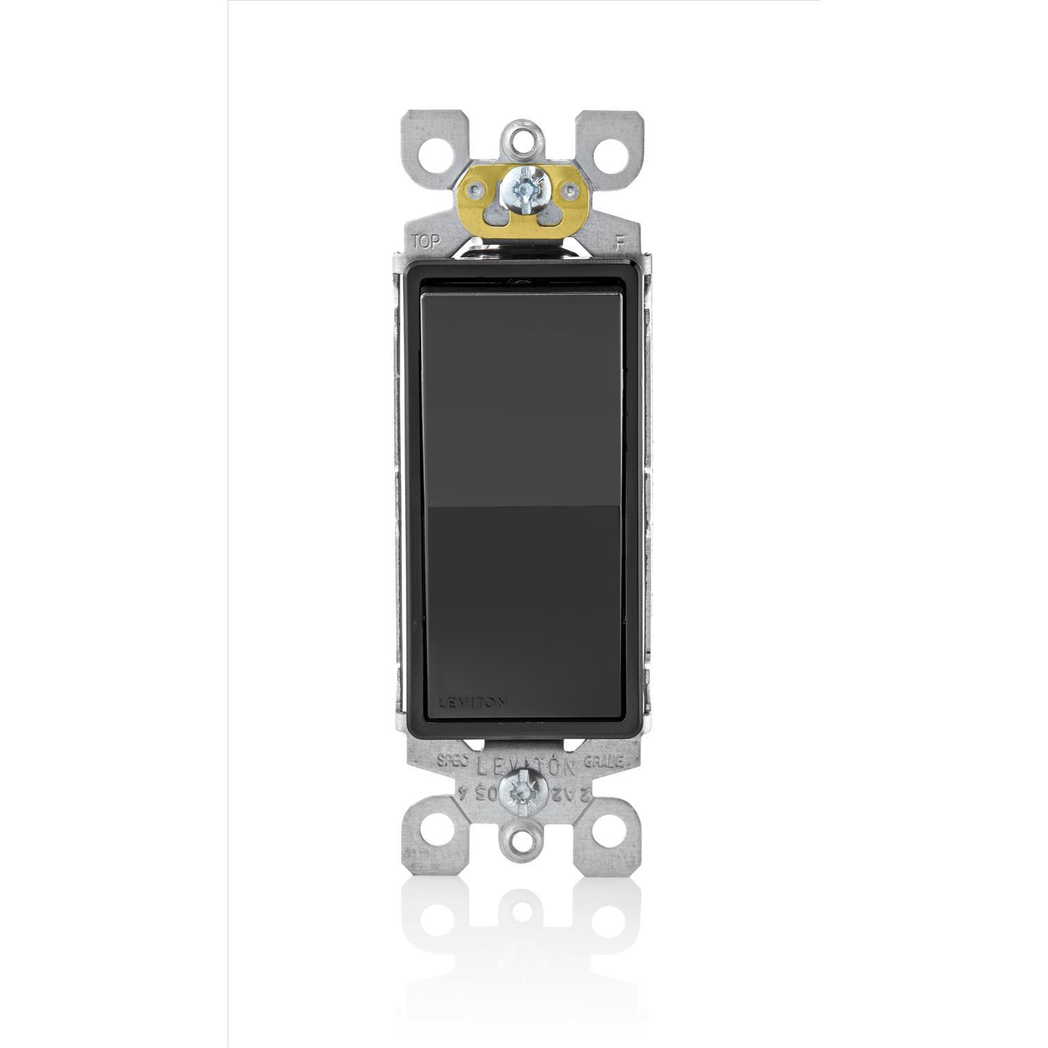 Leviton Decora 15 amps Single Pole Rocker AC Quiet Switch Black 1 pk