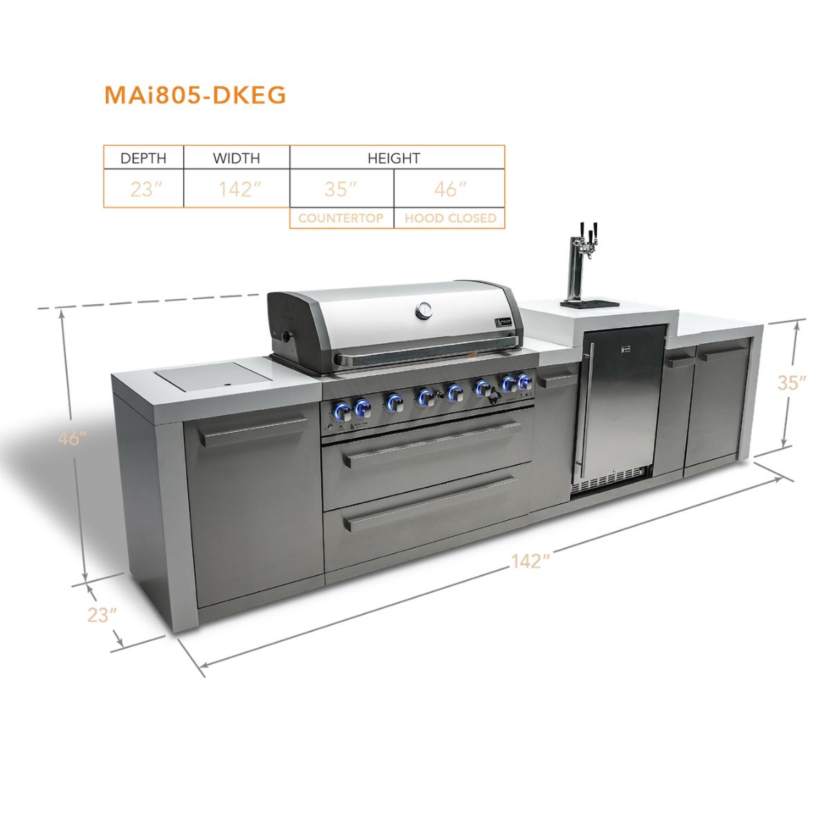 Mont Alpi 6-Burner Deluxe island with kegerator