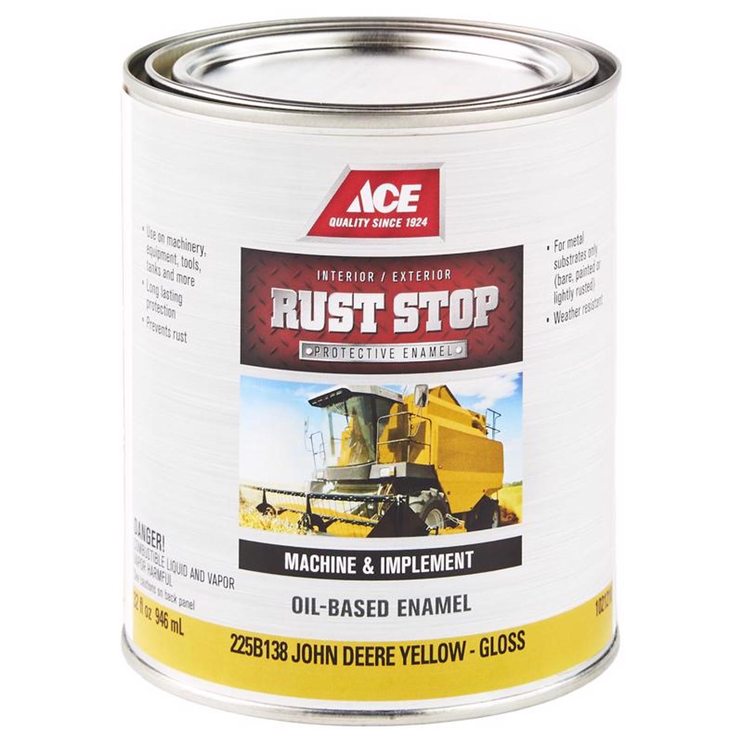 Ace Rust Stop Indoor/Outdoor Gloss John Deere Yellow Oil-Based Enamel Rust Preventative Paint 1 qt