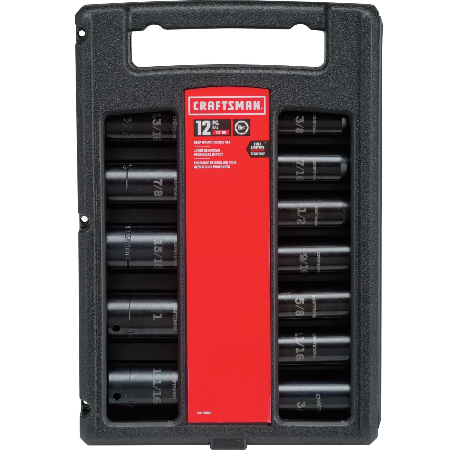 Craftsman 1-1-16 in. X 1/2 in. drive SAE 6 Point Standard Deep Impact Socket 12 pc