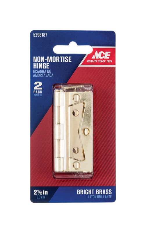 Ace 2.75 in. W X 2-1/2 in. L Bright Brass Brass Non-Mortise Hinge 2 pk