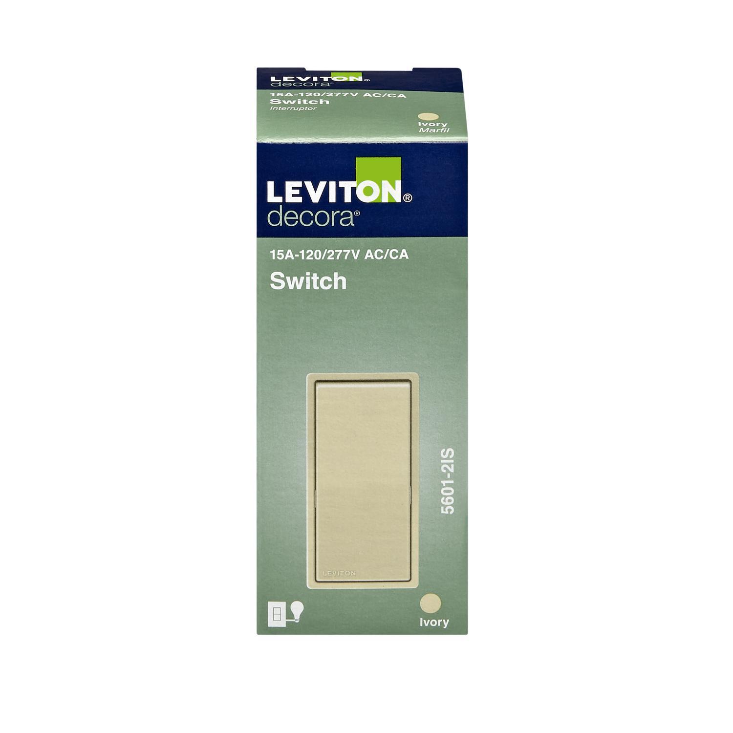 Leviton Decora 15 amps Single Pole Rocker AC Quiet Switch Ivory 1 pk