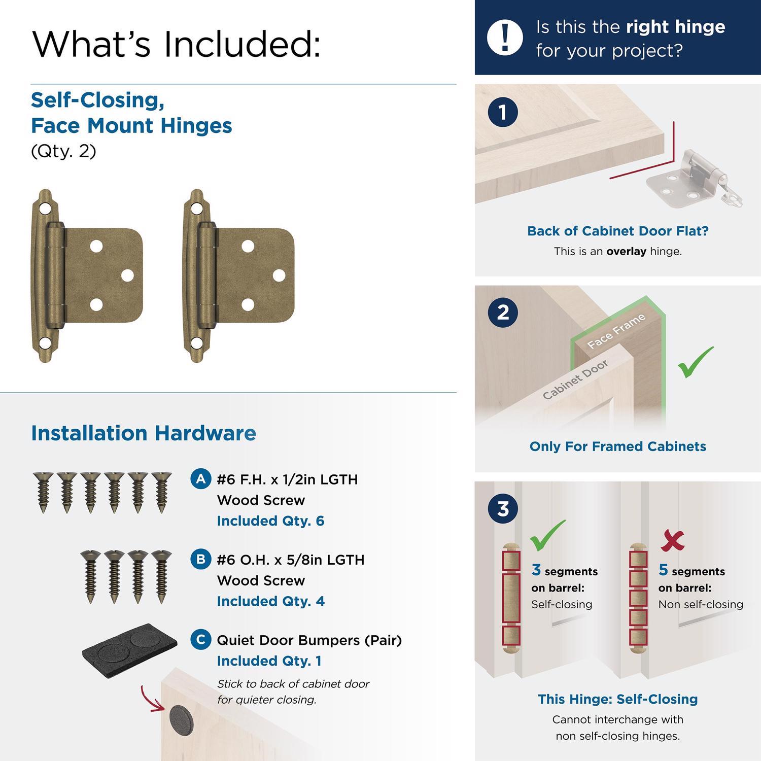 Amerock 1-3/4 in. W X 2-3/4 in. L Burnished Brass Steel Self-Closing Hinge 2 pk