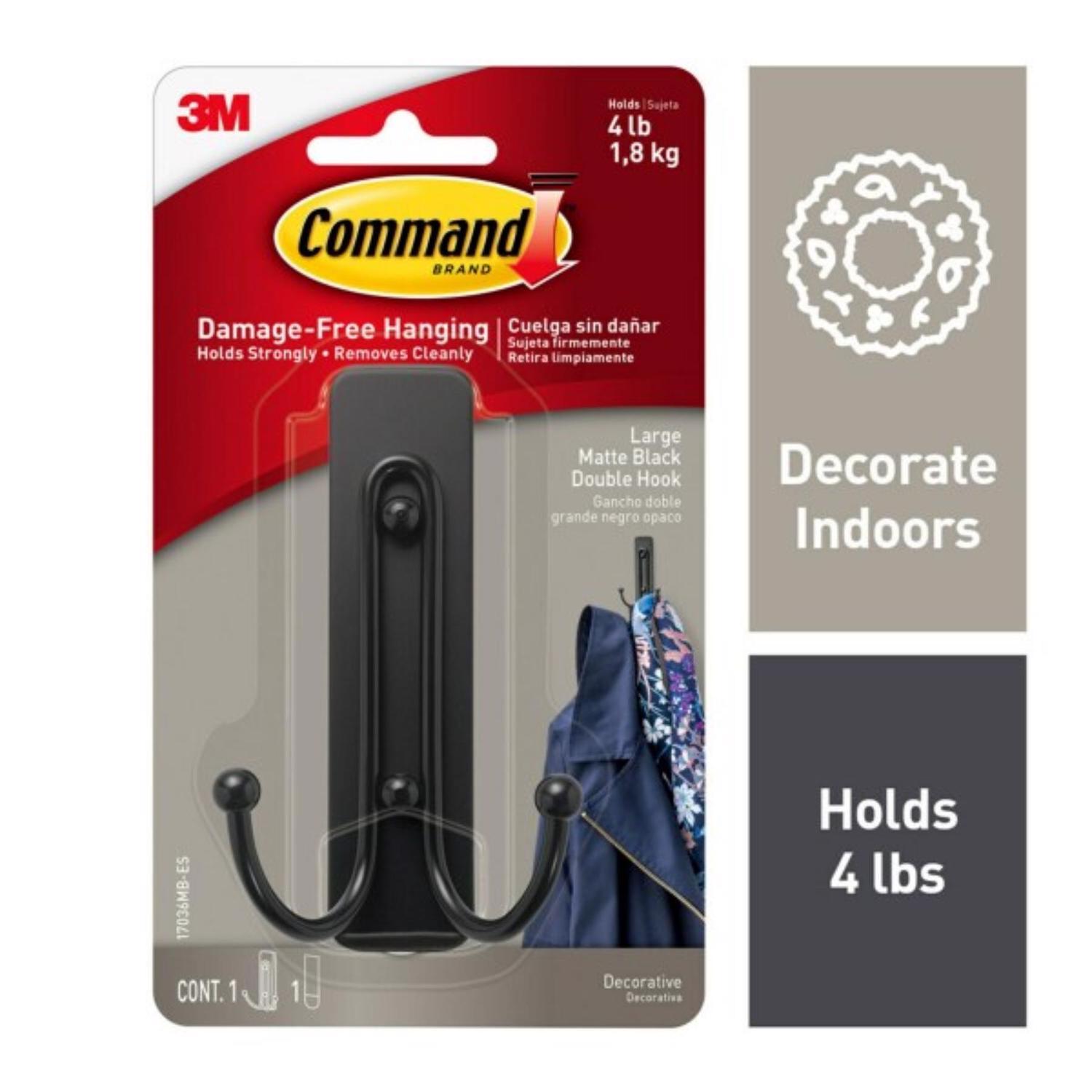 3M Command 2 in. L Matte Black Metal Large Double Hook 4 lb. cap. 1 pk
