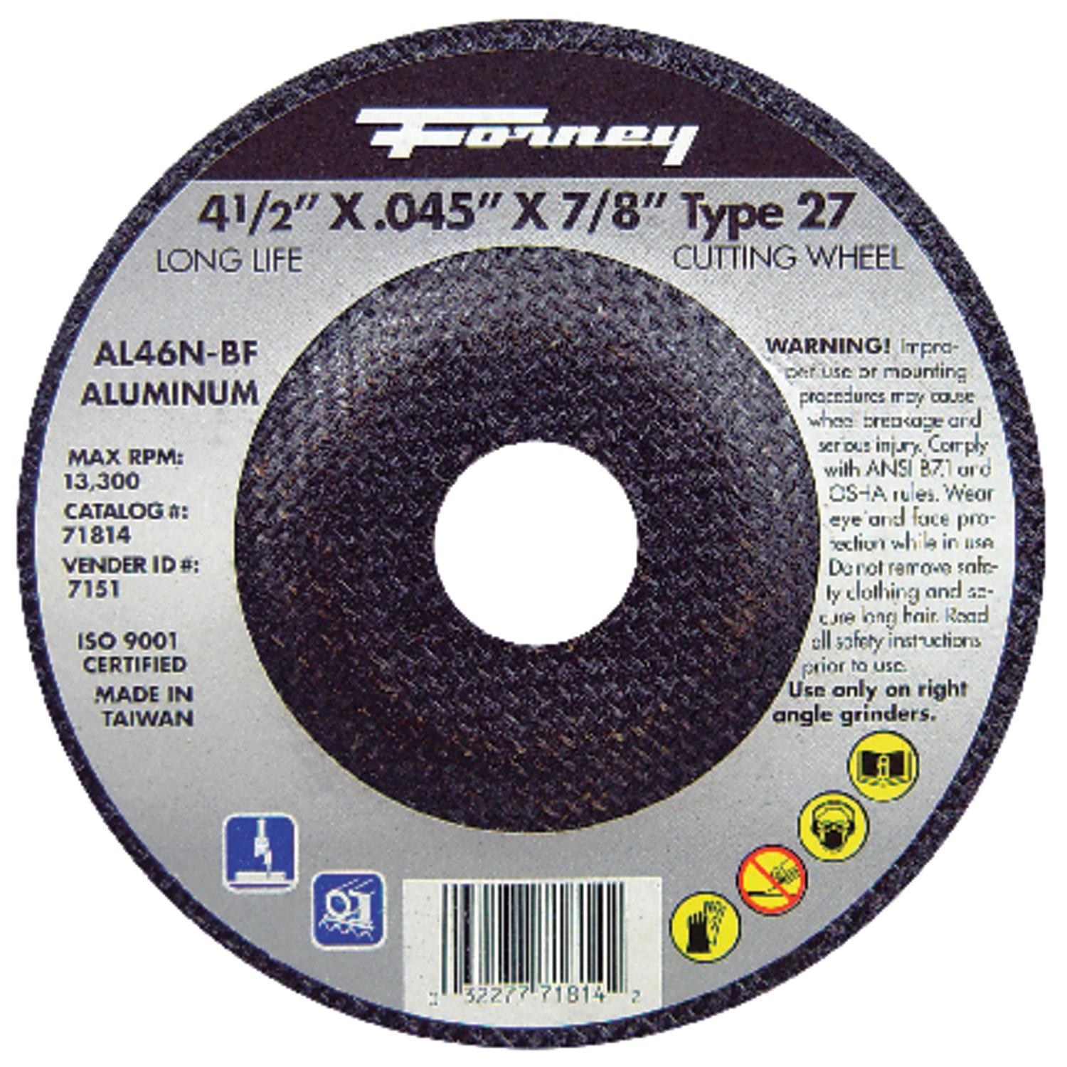 Forney 4-1/2 in. D X 7/8 in. Aluminum Oxide Metal Cut-Off Wheel 1 pc