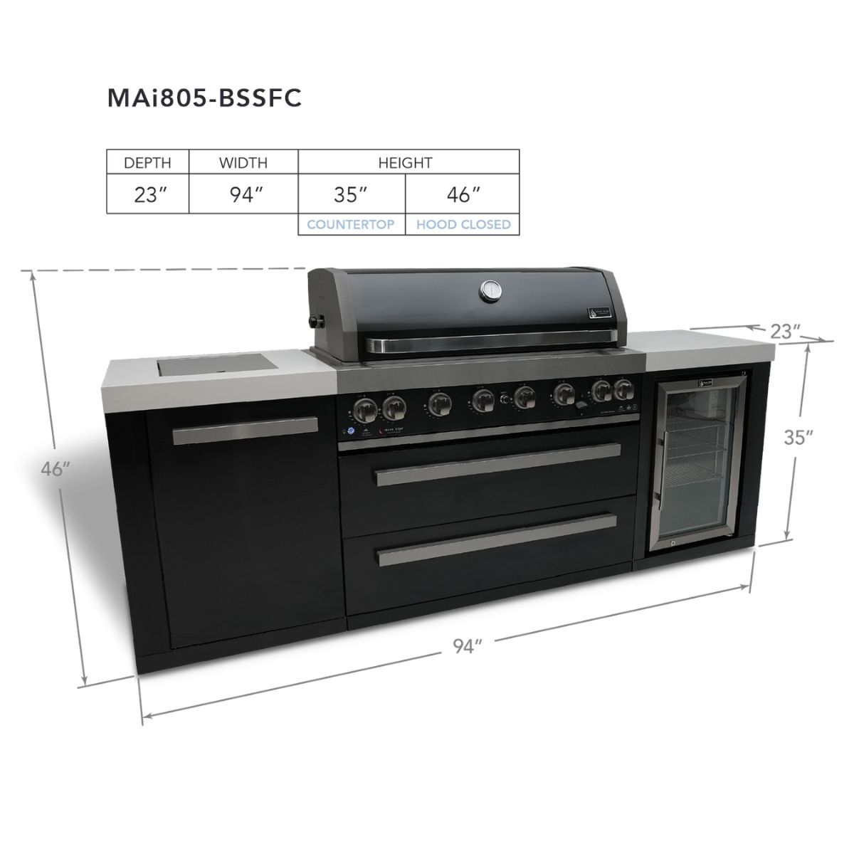 Mont Alpi 805 Black Stainless Steel Island with a Fridge Cabinet