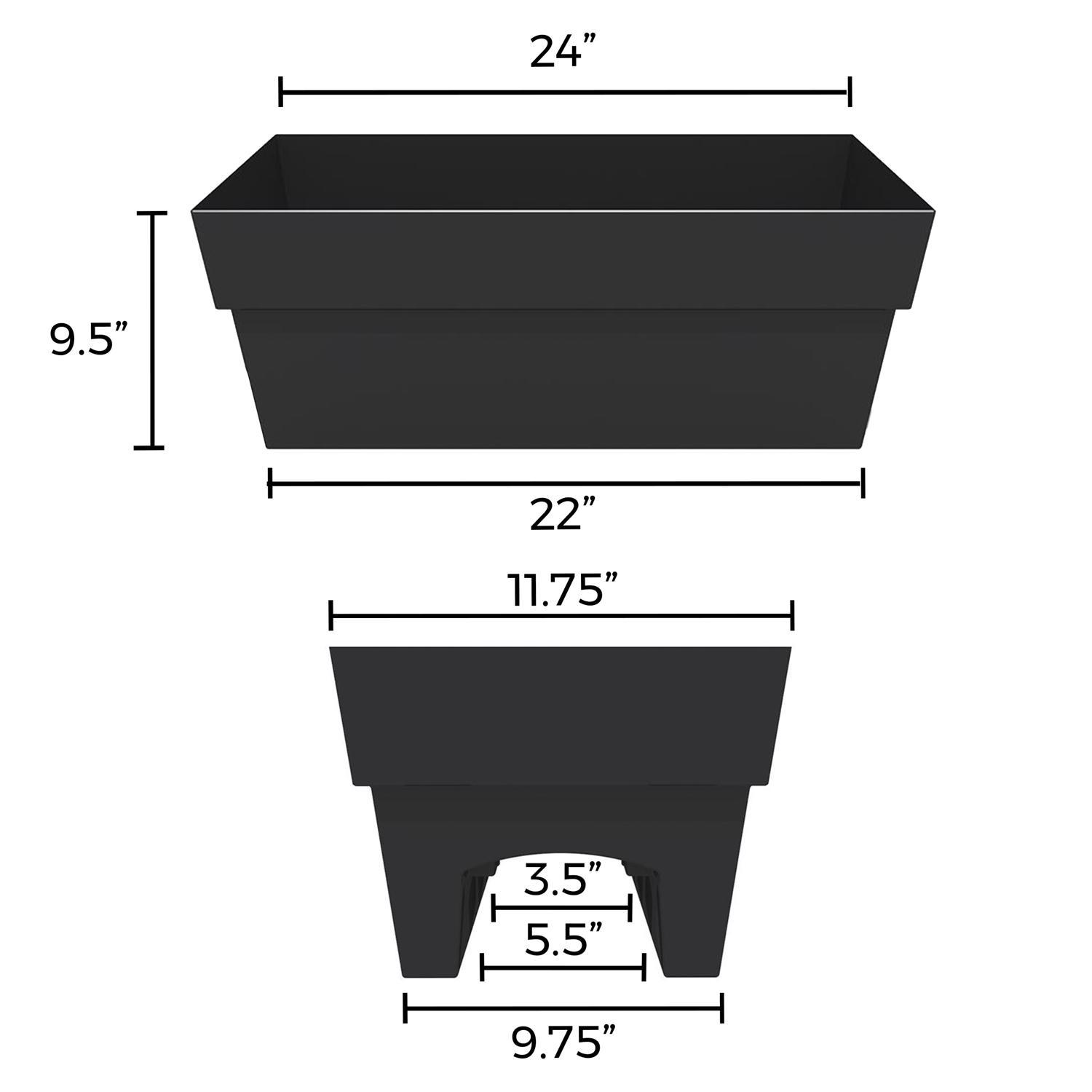 Bloem Finley 9.5 in. H X 11.74 in. W X 24 in. D Plastic Deck Rail Planter Black