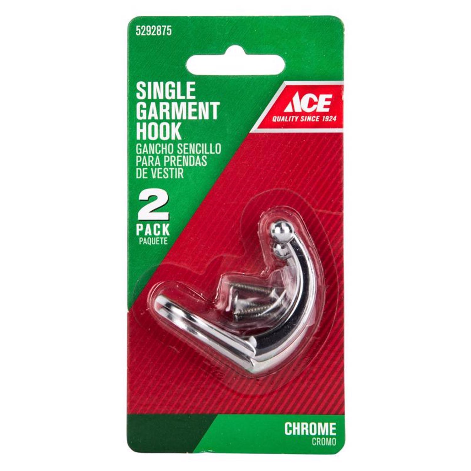 Ace 1-3/4 in. L Chrome Silver Metal Medium Single Garment Hook 2 pk