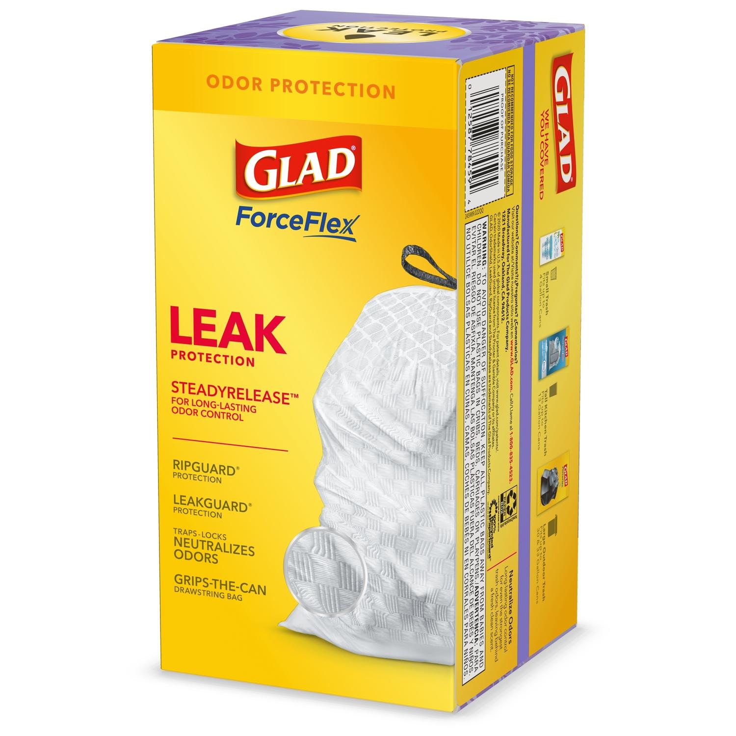 Glad ForceFlex 13 gal Lavender Scent Tall Kitchen Bags Drawstring 40 pk 0.78 mil