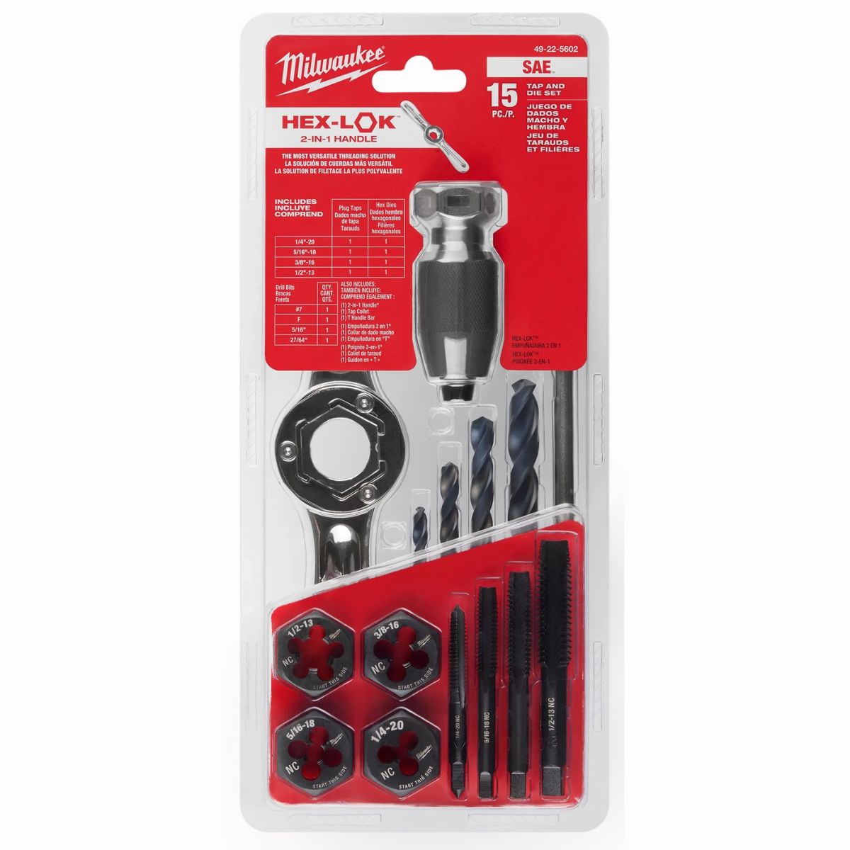 Milwaukee 15 Pieces SAE Tap and Die Set with HEX-LOK 2-in-1 Handle
