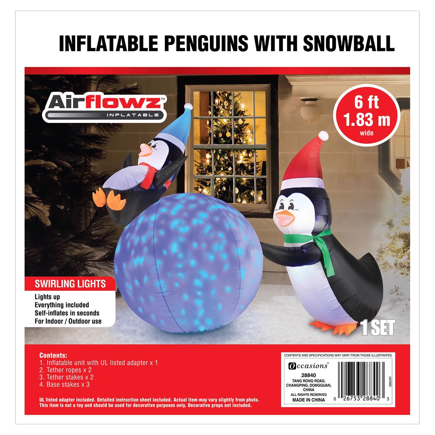 Occasions LED Blue Penguins and Snowball 6 ft. Inflatable