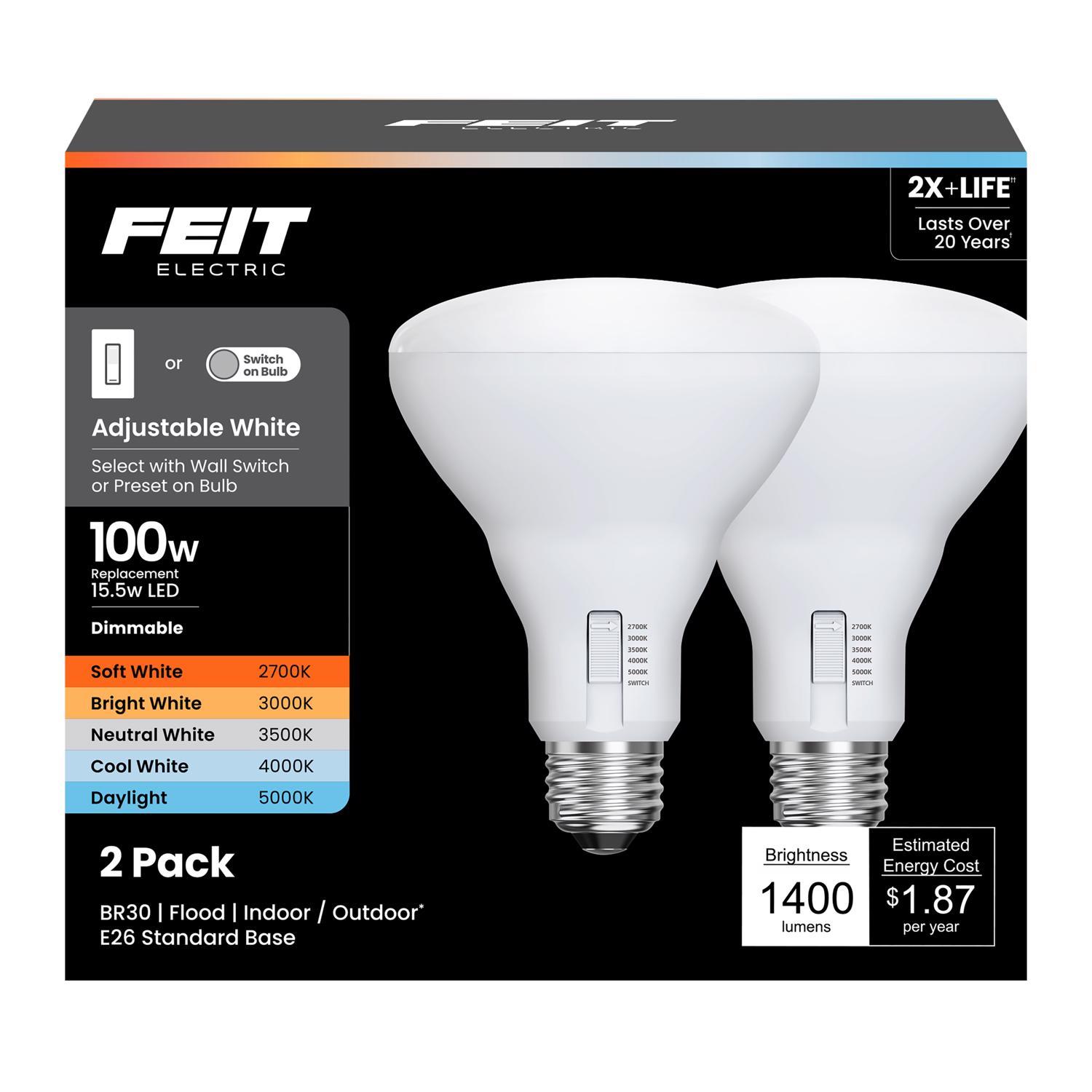 Feit BR30 E26 (Medium) LED Bulb Adjustable White 100 Watt Equivalence 2 Pack