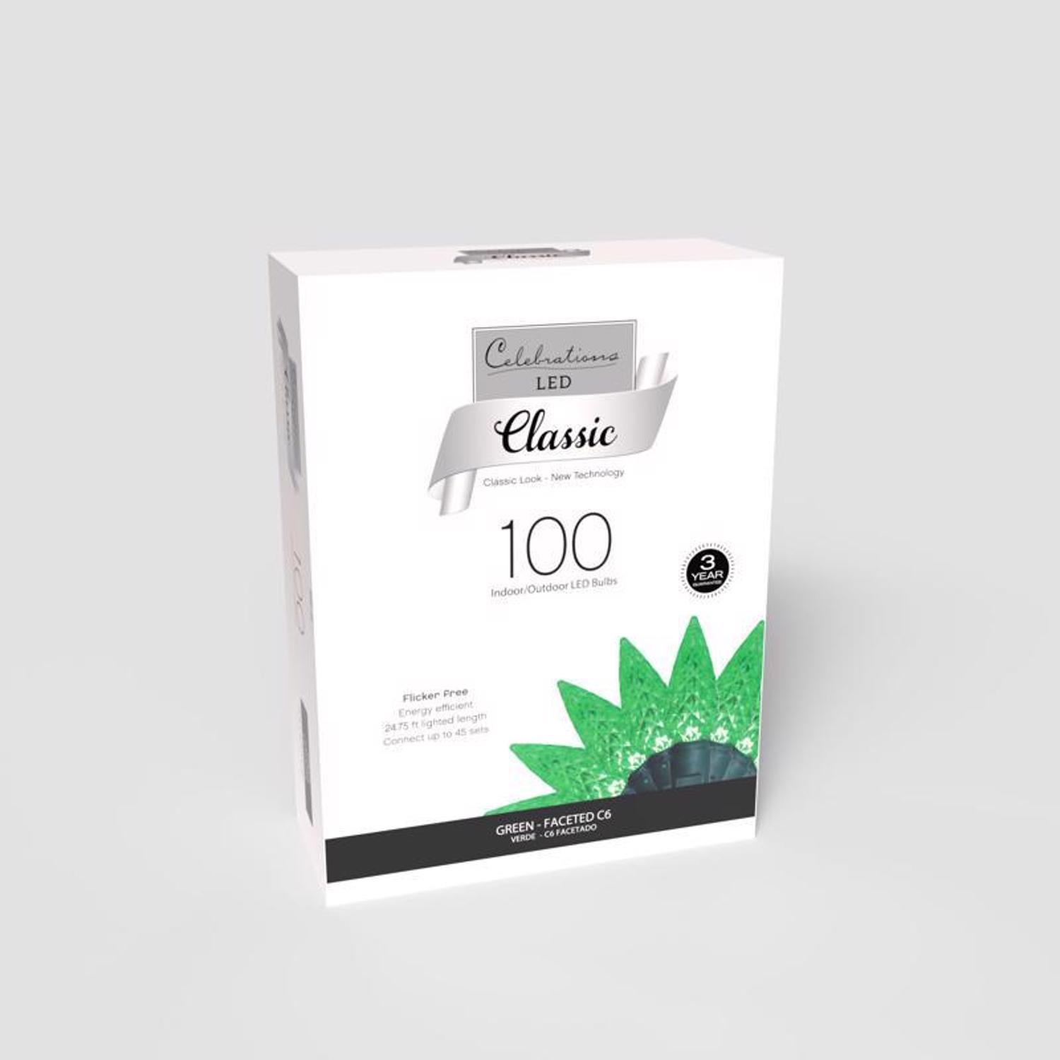 Celebrations Classic LED C6 Green 100 ct String Christmas Lights 24.75 ft.