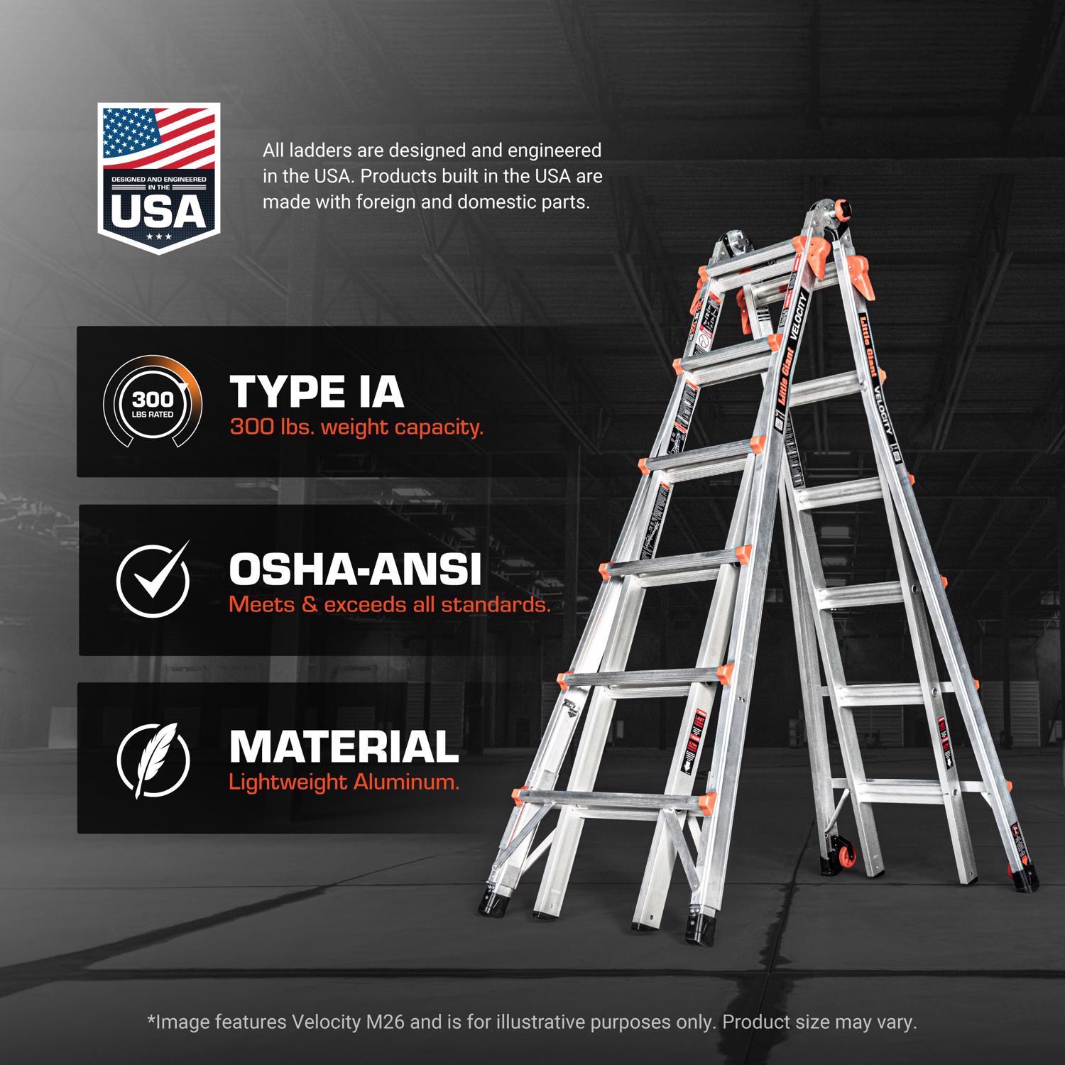 Little Giant Velocity 22 ft. H Aluminum Telescoping Multi-Position Ladder Type IA 300 lb. capacity